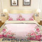 3D Watercolor Pink Flowers Quilt Cover Set Bedding Set Duvet Cover Pillowcases A324 LQH- Jess Art Decoration