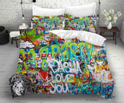 3D Abstract Colored Street Graffiti Quilt Cover Set Bedding Set Duvet Cover Pillowcases 152- Jess Art Decoration