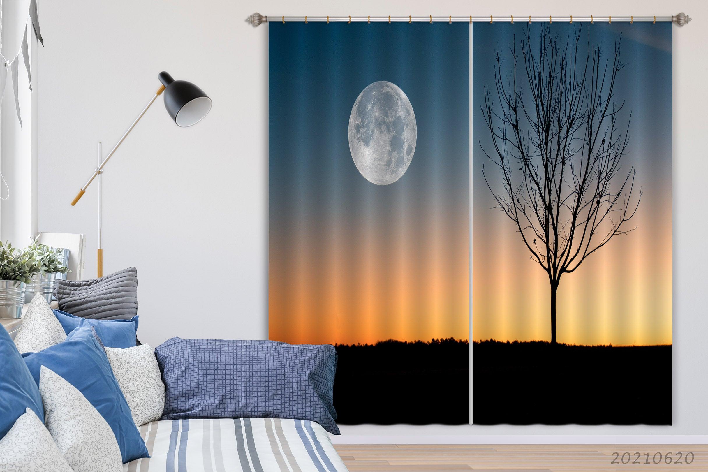 3D Night Tree Full Moon Scenery Curtains and Drapes GD 861- Jess Art Decoration