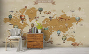 3D World Map Hot Air Balloon Wall Mural Wallpaper SF78- Jess Art Decoration