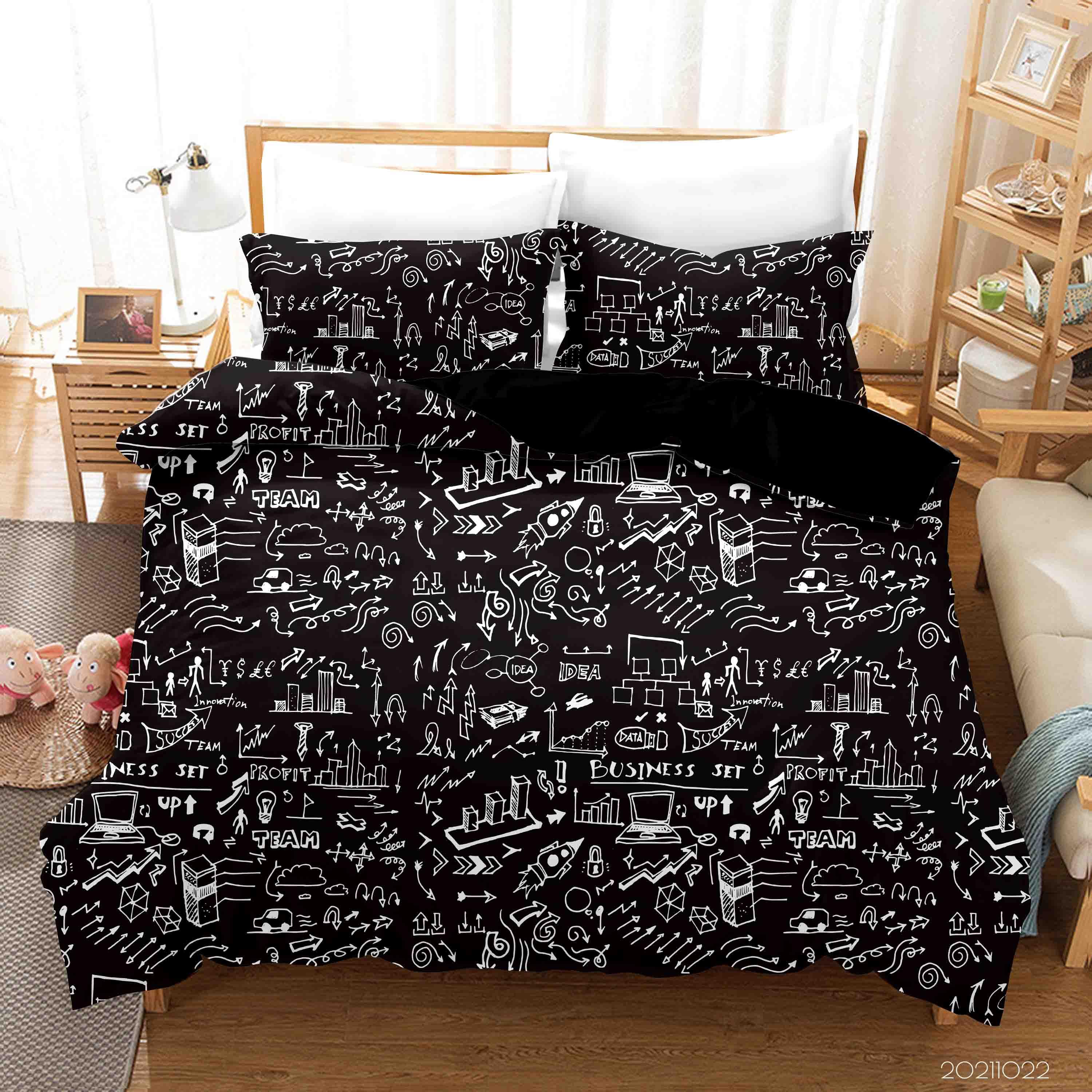 3D Abstract Funny Illustration Black Graffiti Quilt Cover Set Bedding Set Duvet Cover Pillowcases 23- Jess Art Decoration