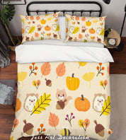 3D Cartoon Animal Pumpkin Leaf Quilt Cover Set Bedding Set Pillowcases 52- Jess Art Decoration