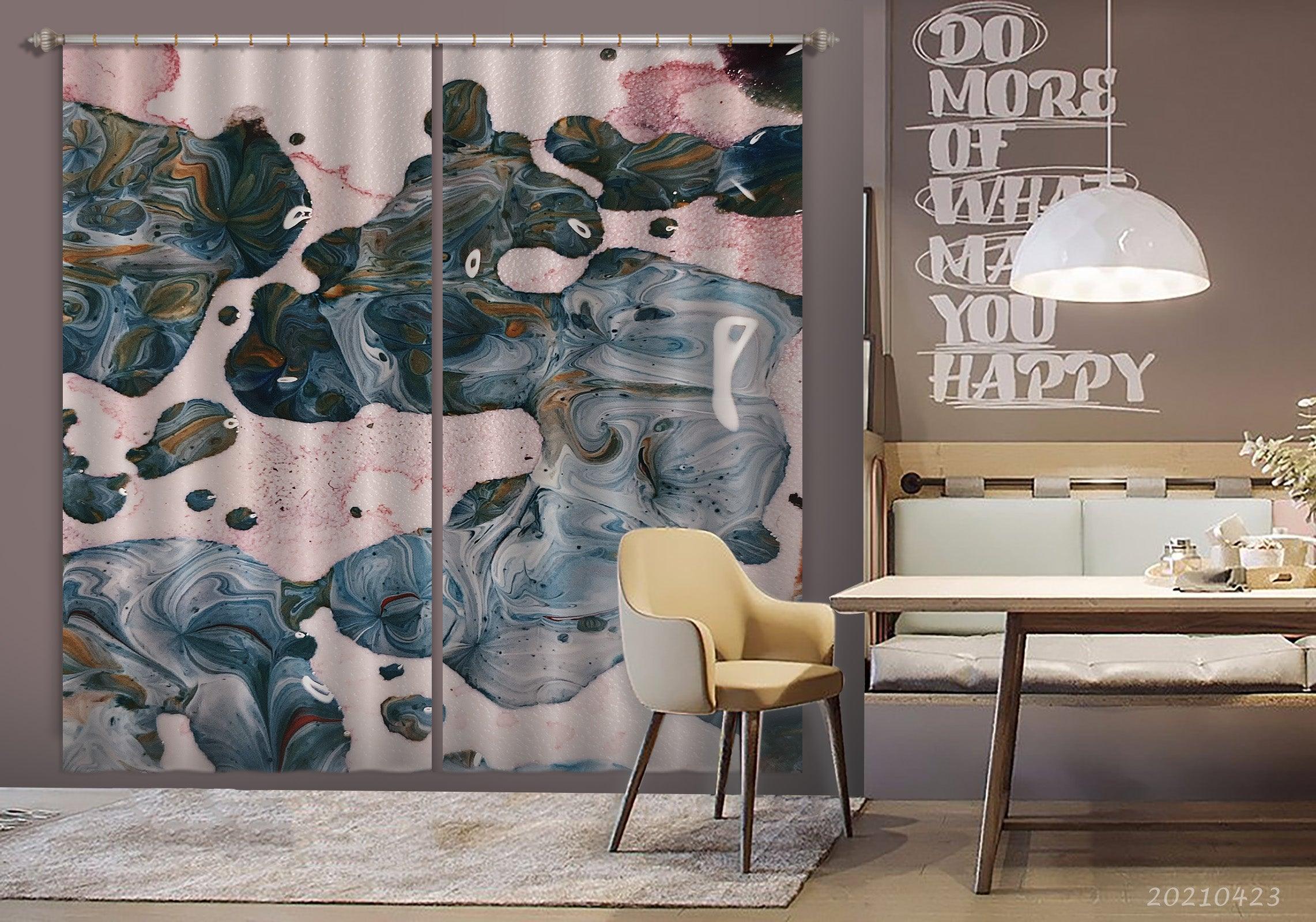 3D Abstract Blue Oil Paint Texture Curtains and Drapes GD 1356- Jess Art Decoration