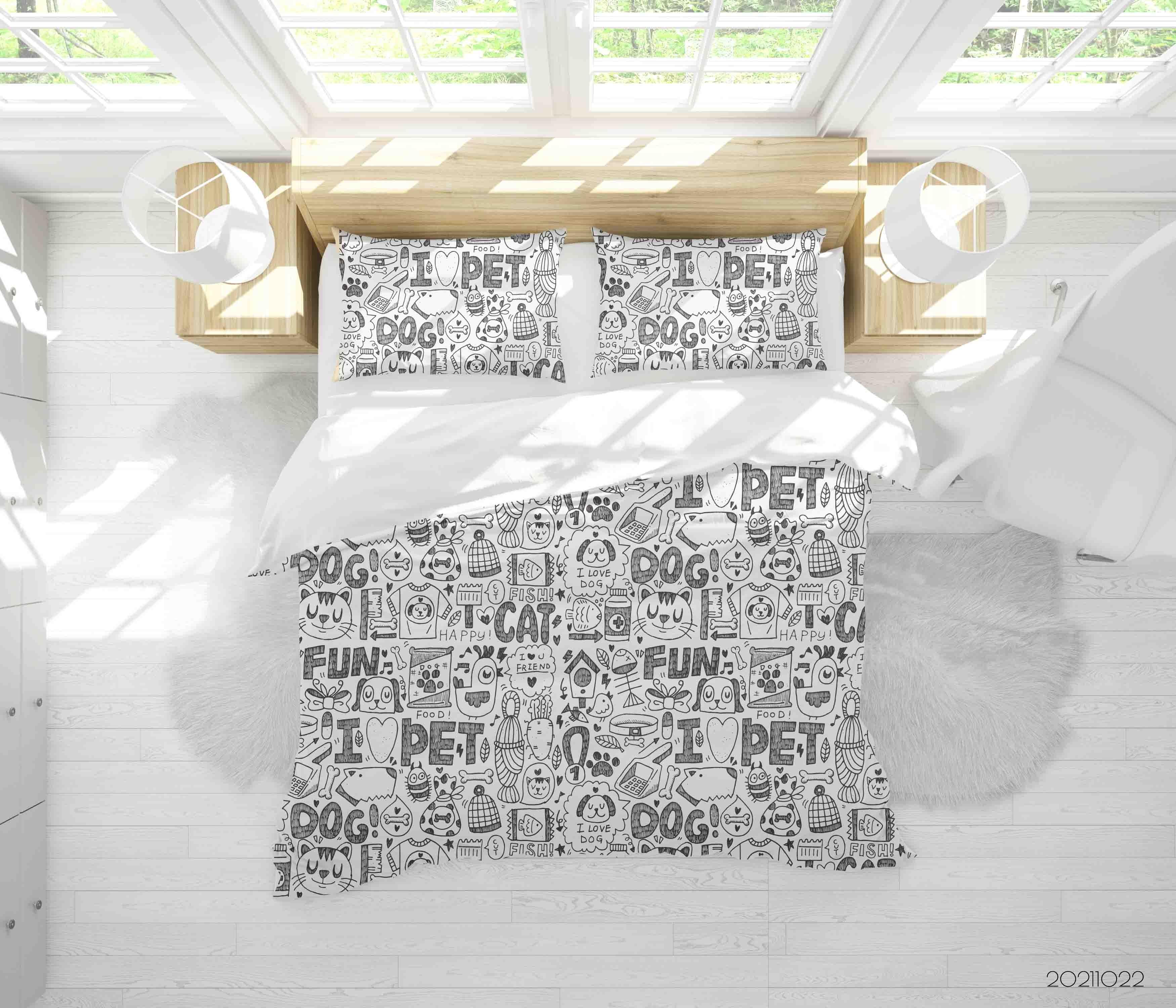 3D Abstract Cat Dog Graffiti Quilt Cover Set Bedding Set Duvet Cover Pillowcases 90- Jess Art Decoration