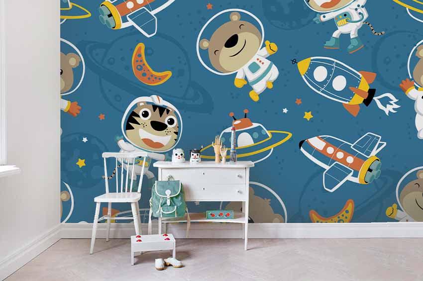 3D Cartoon Animal Spaceman Rocket Wall Mural Wallpaper A209 LQH- Jess Art Decoration