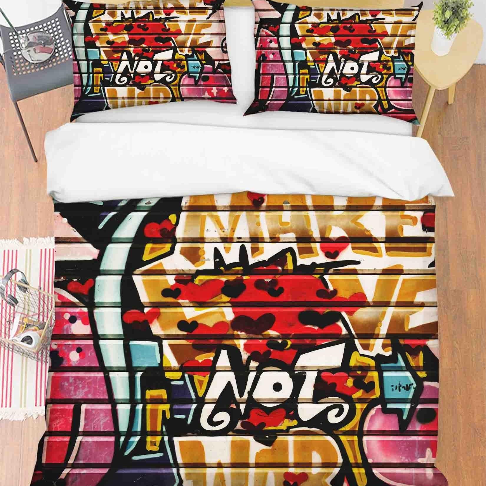 3D Abstract Colored Street Graffiti Quilt Cover Set Bedding Set Duvet Cover Pillowcases 124- Jess Art Decoration