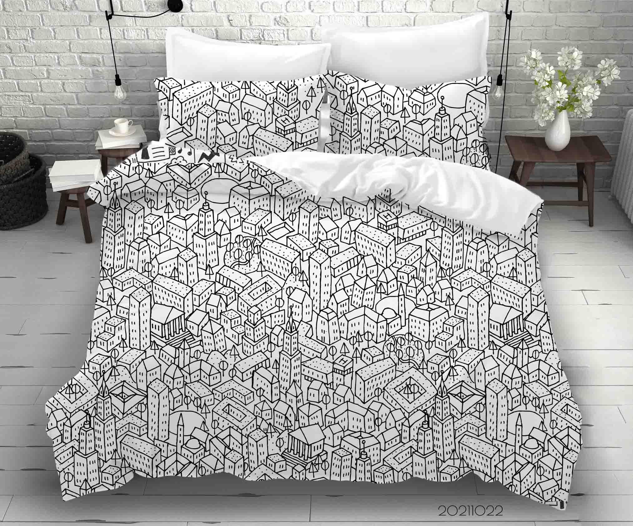 3D Abstract City Building Graffiti Quilt Cover Set Bedding Set Duvet Cover Pillowcases 83- Jess Art Decoration