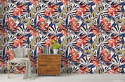 3D Hand Drawn Red Blue Leaves Plant Pattern Wall Mural Wallpaper LXL 2804- Jess Art Decoration