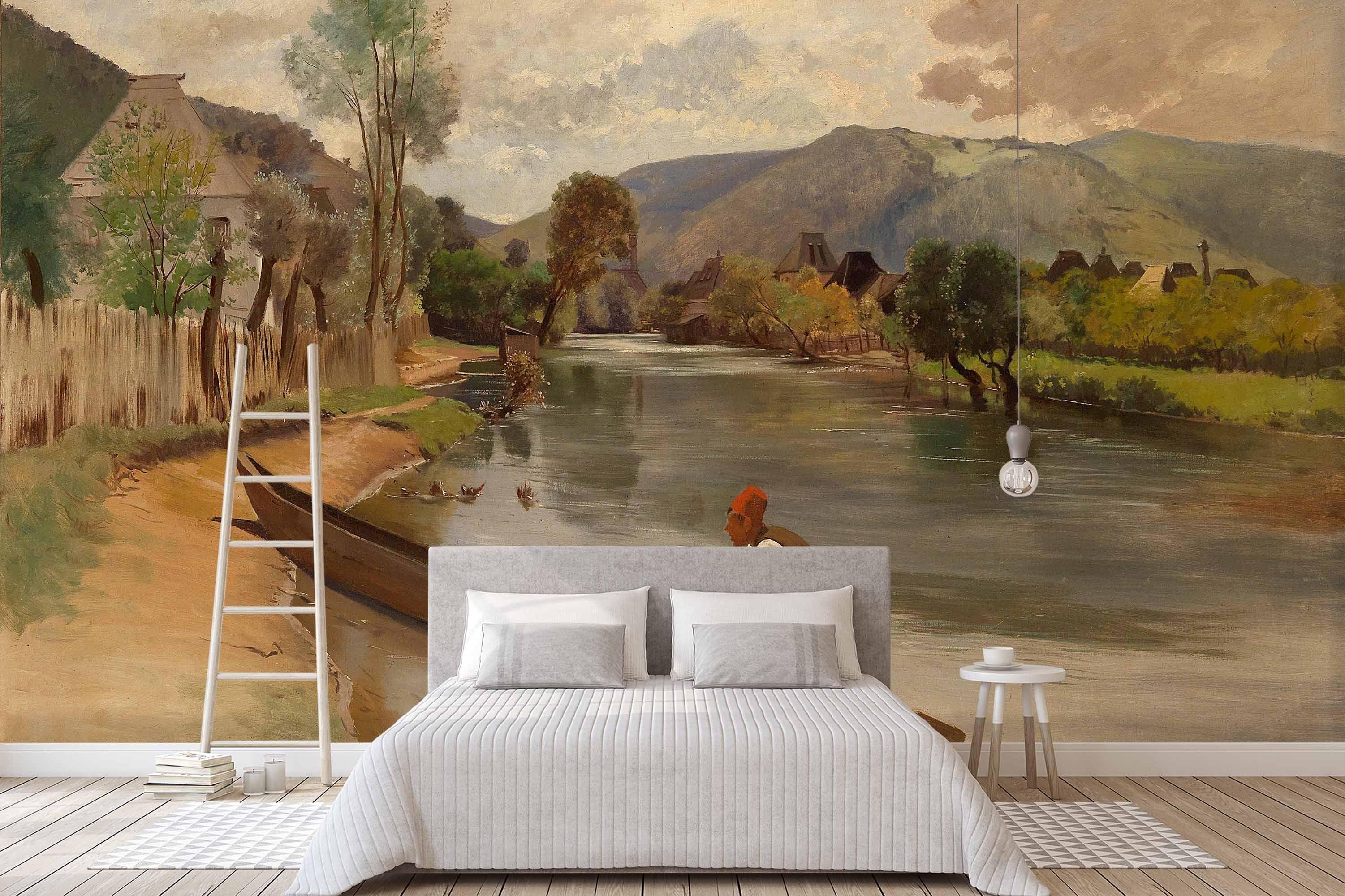 3D european style country river oil painting wall mural wallpaper 52- Jess Art Decoration