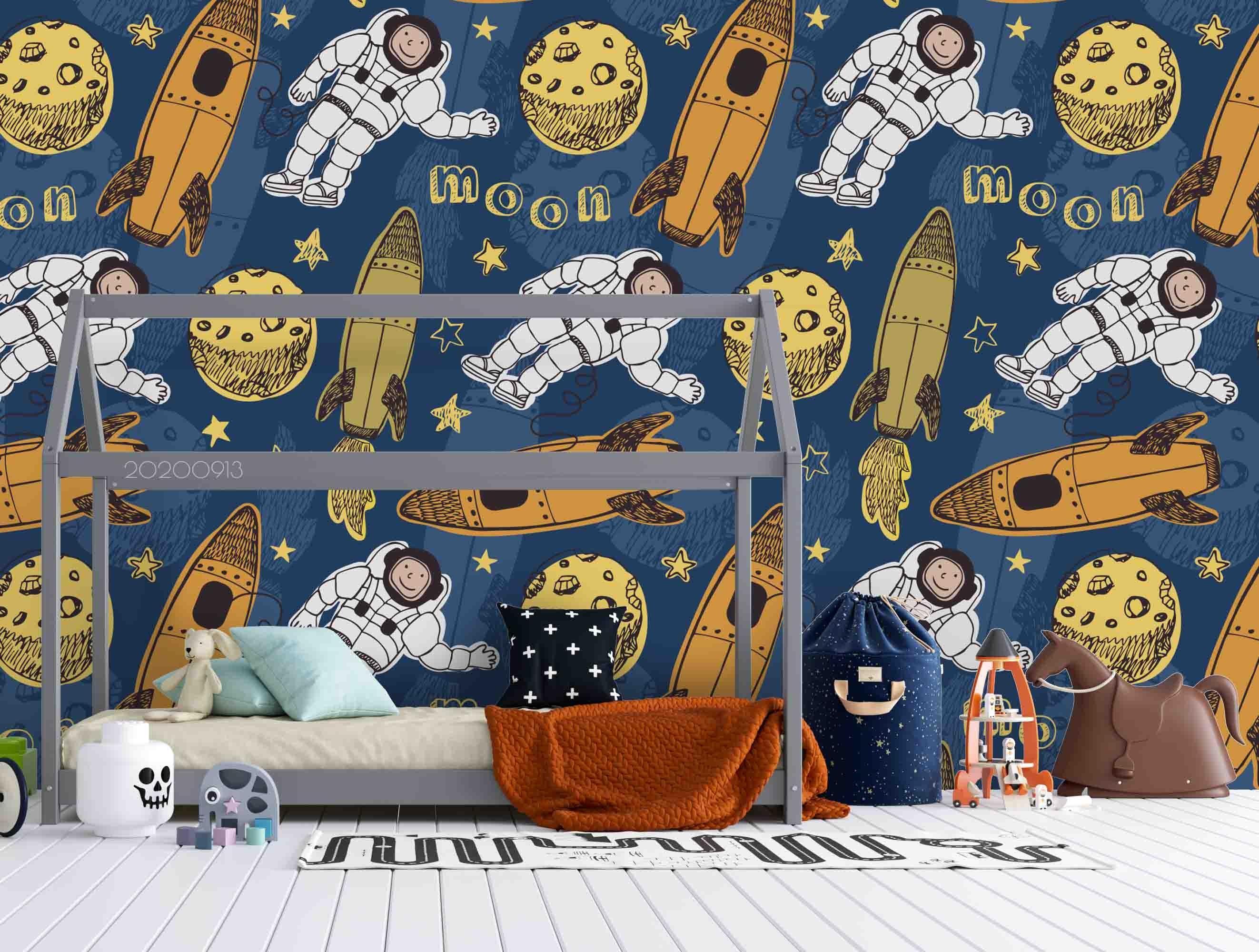 3D Cartoon Space Colorful Astronaut Rocket Pattern Wall Mural Wallpaper LXL 332- Jess Art Decoration
