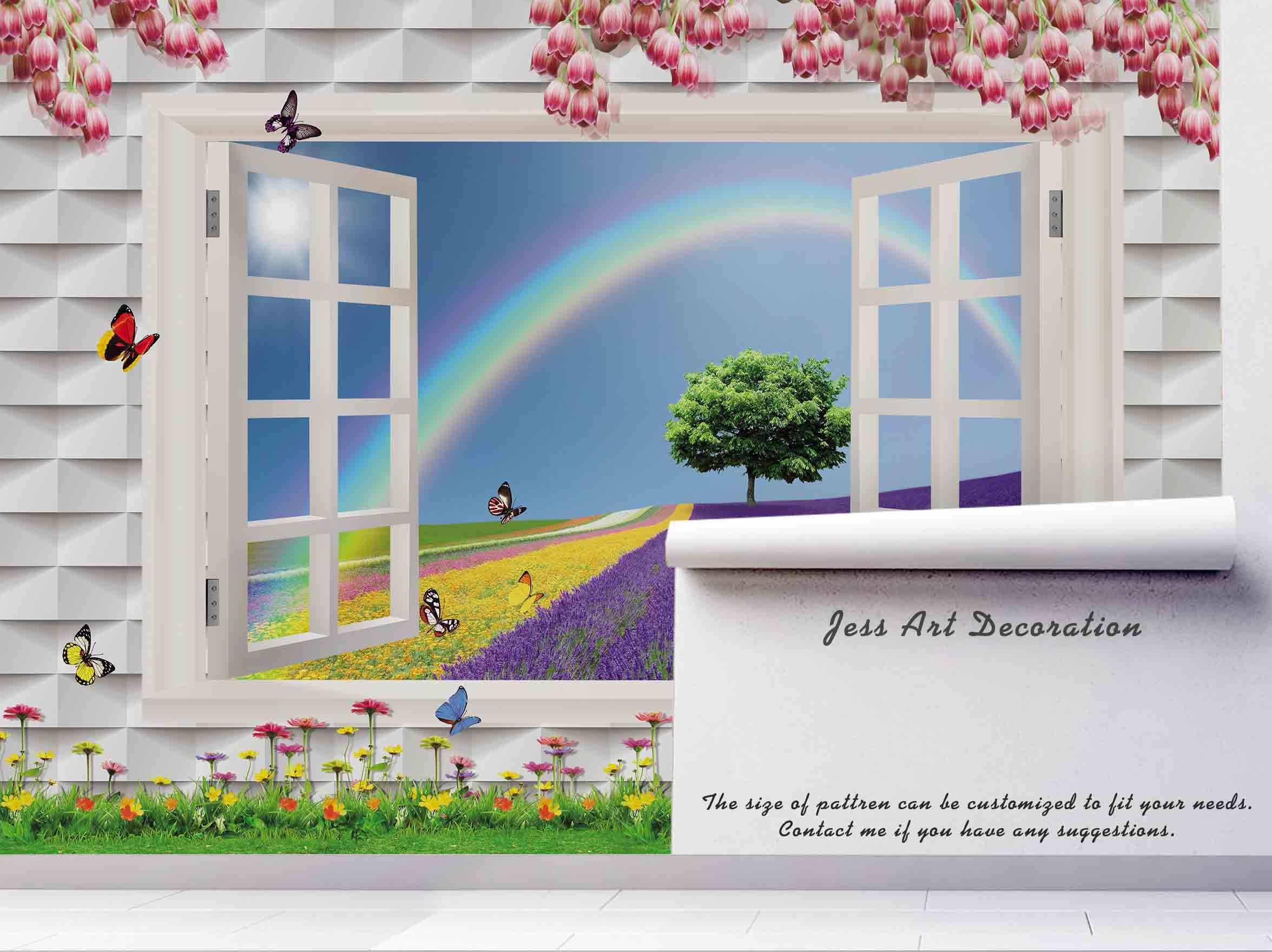 3D Window Ranbow Tree Sky Wall Mural Wallpaper 17- Jess Art Decoration