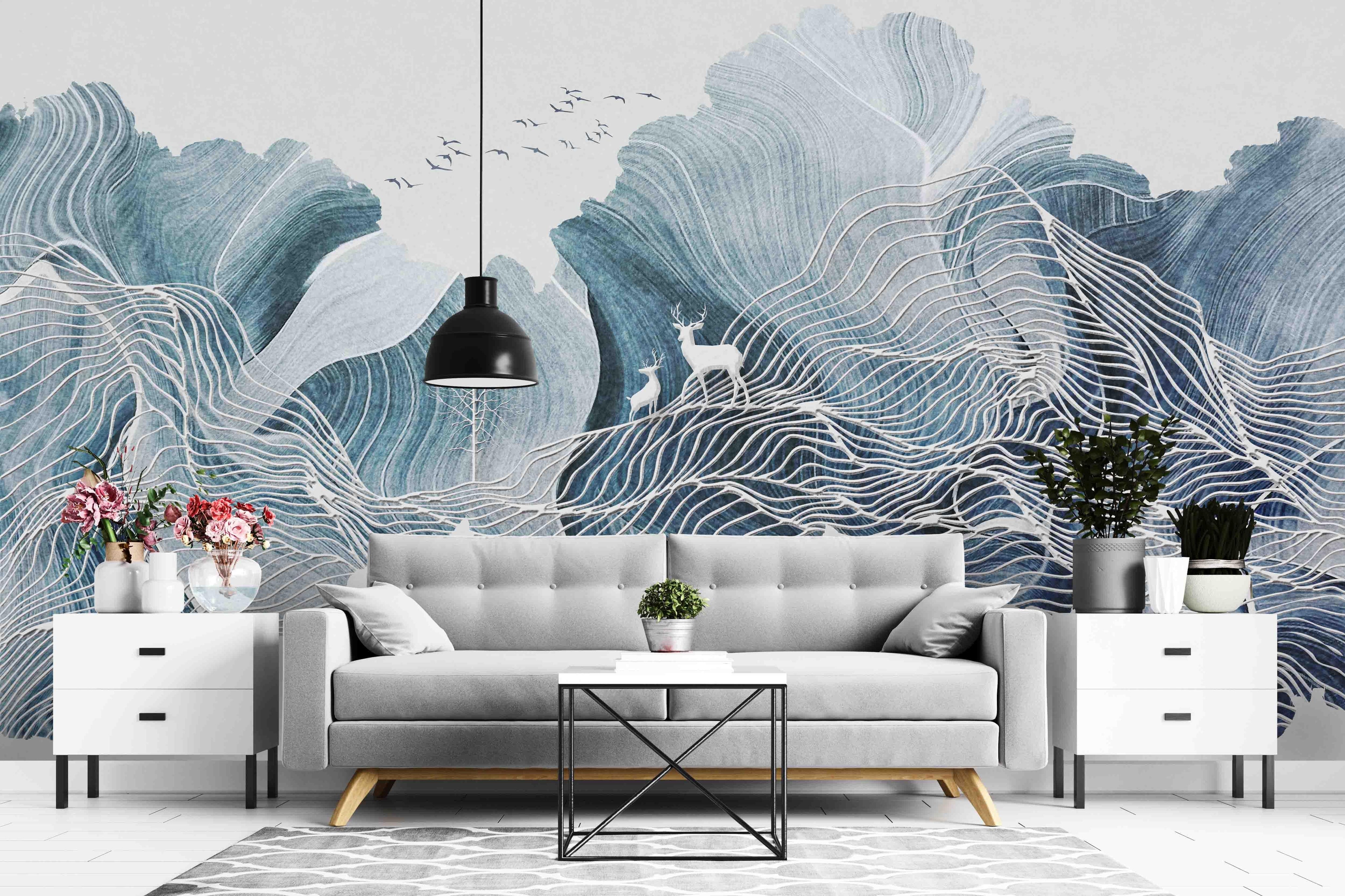 3D Abstract Line Reindeer Wall Mural Wallpa 34- Jess Art Decoration