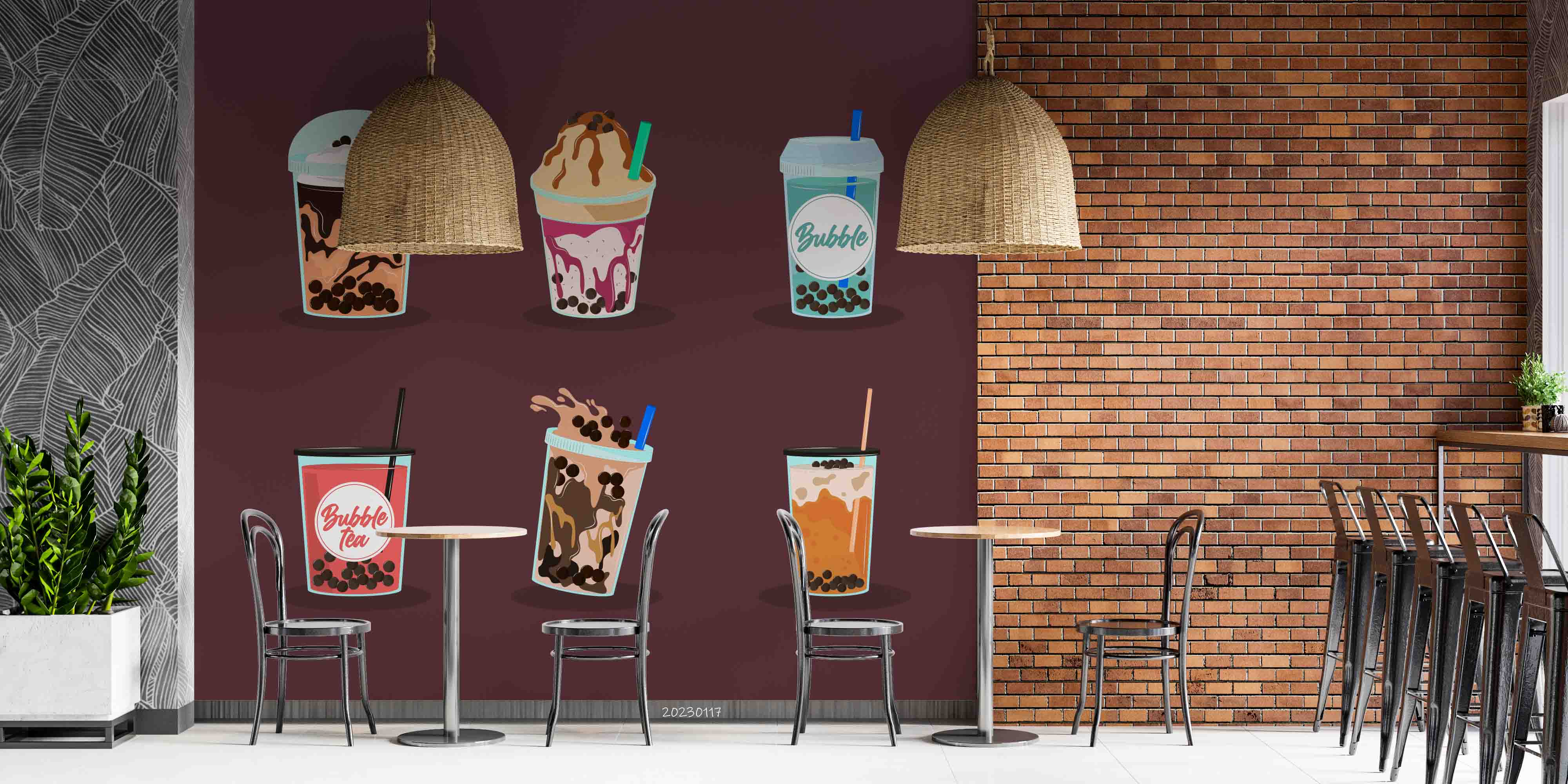 3D Red Background Bubble Tea Pearl Tea Milk Tea Shop Wall Mural Wallpaper JN 19- Jess Art Decoration