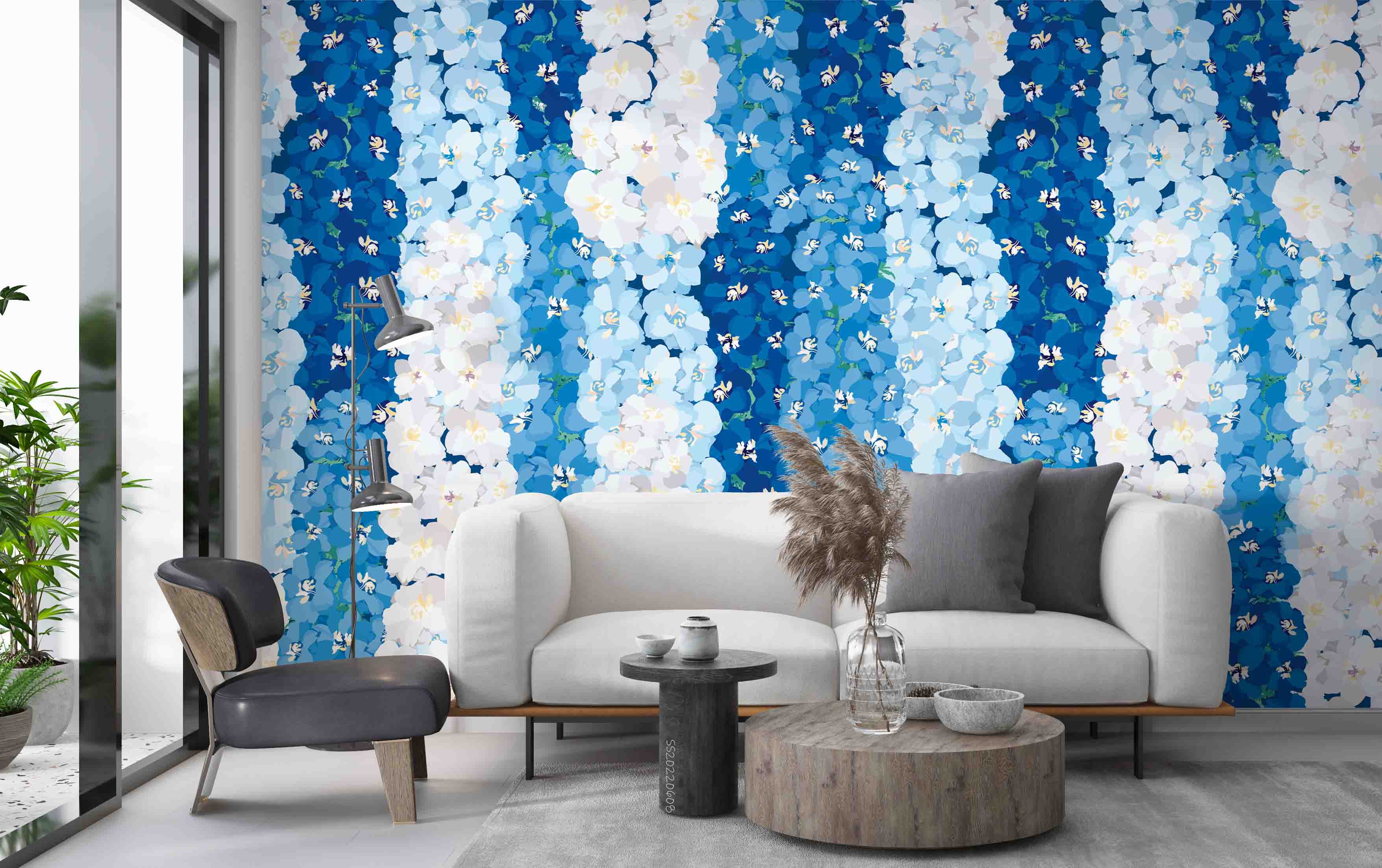 3D Watercolor Blue Floral Pattern Wall Mural Wallpaper GD 597- Jess Art Decoration