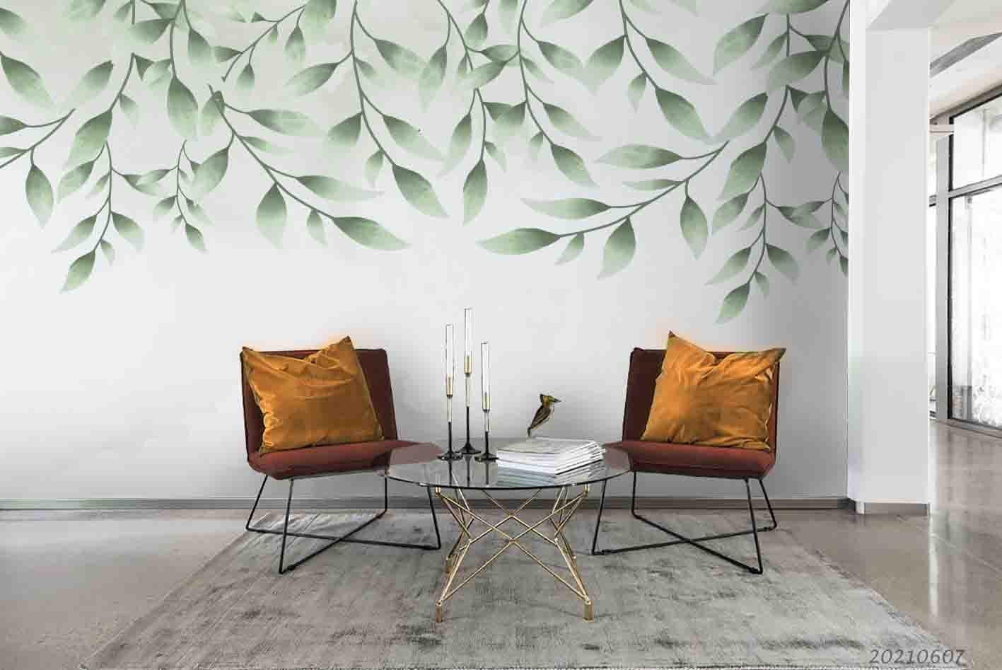 3D Hand Draw Plant Green Leaf  Wall Mural Wallpaper SWW1146- Jess Art Decoration