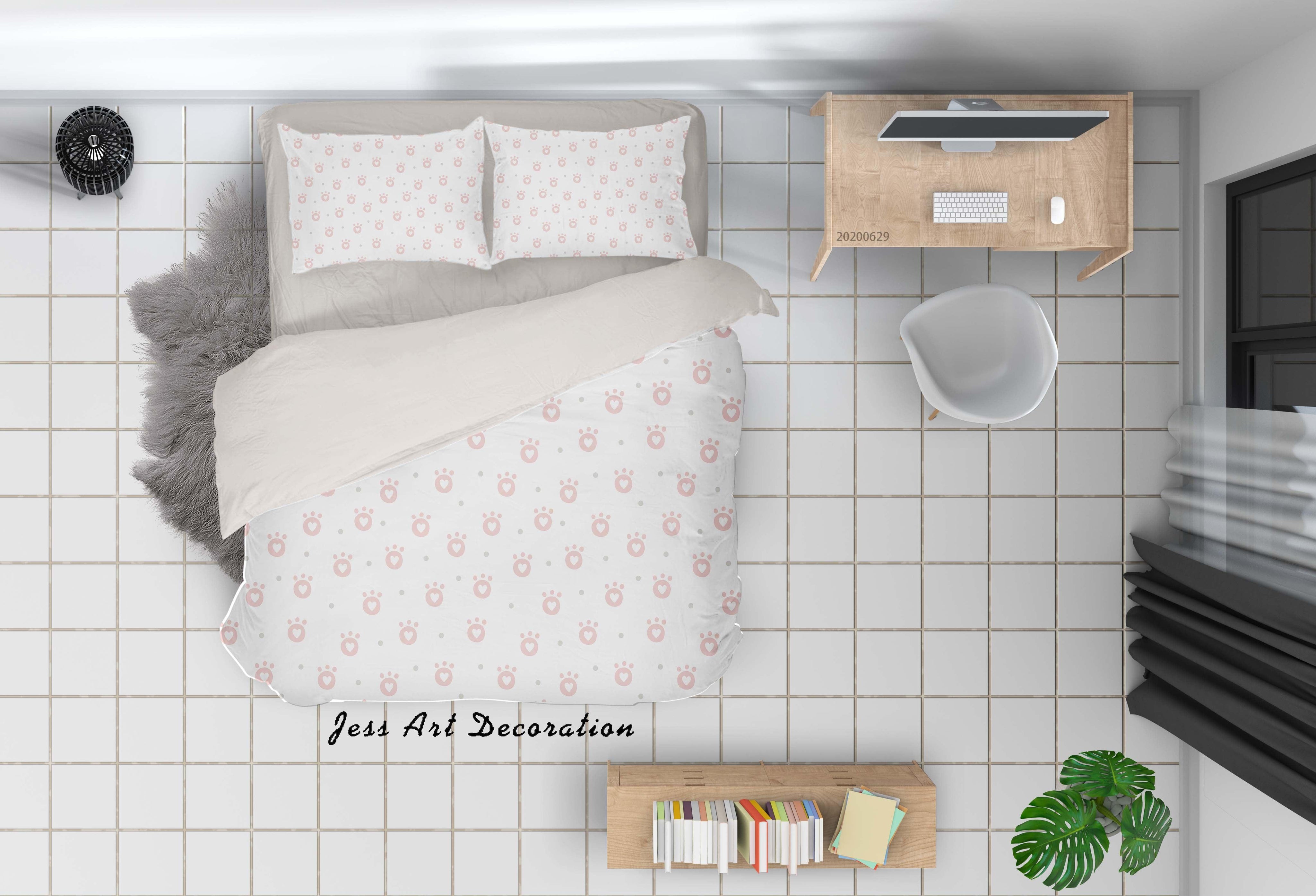 3D White Pink Footprint Quilt Cover Set Bedding Set Duvet Cover Pillowcases SF09- Jess Art Decoration