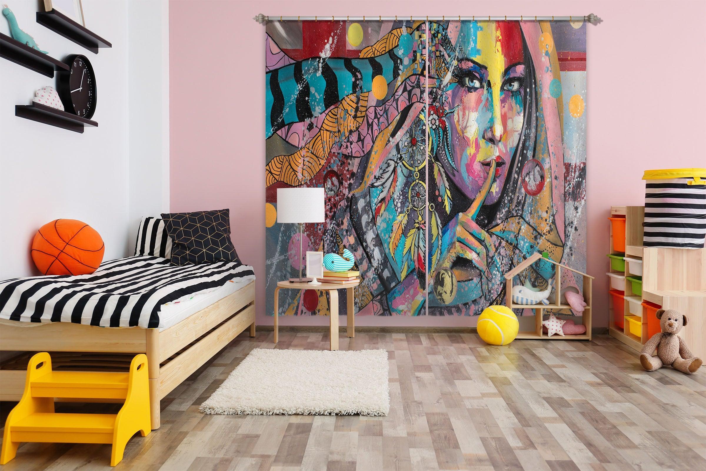 3D Colorful Graffiti Woman Curtains and Drapes A22- Jess Art Decoration