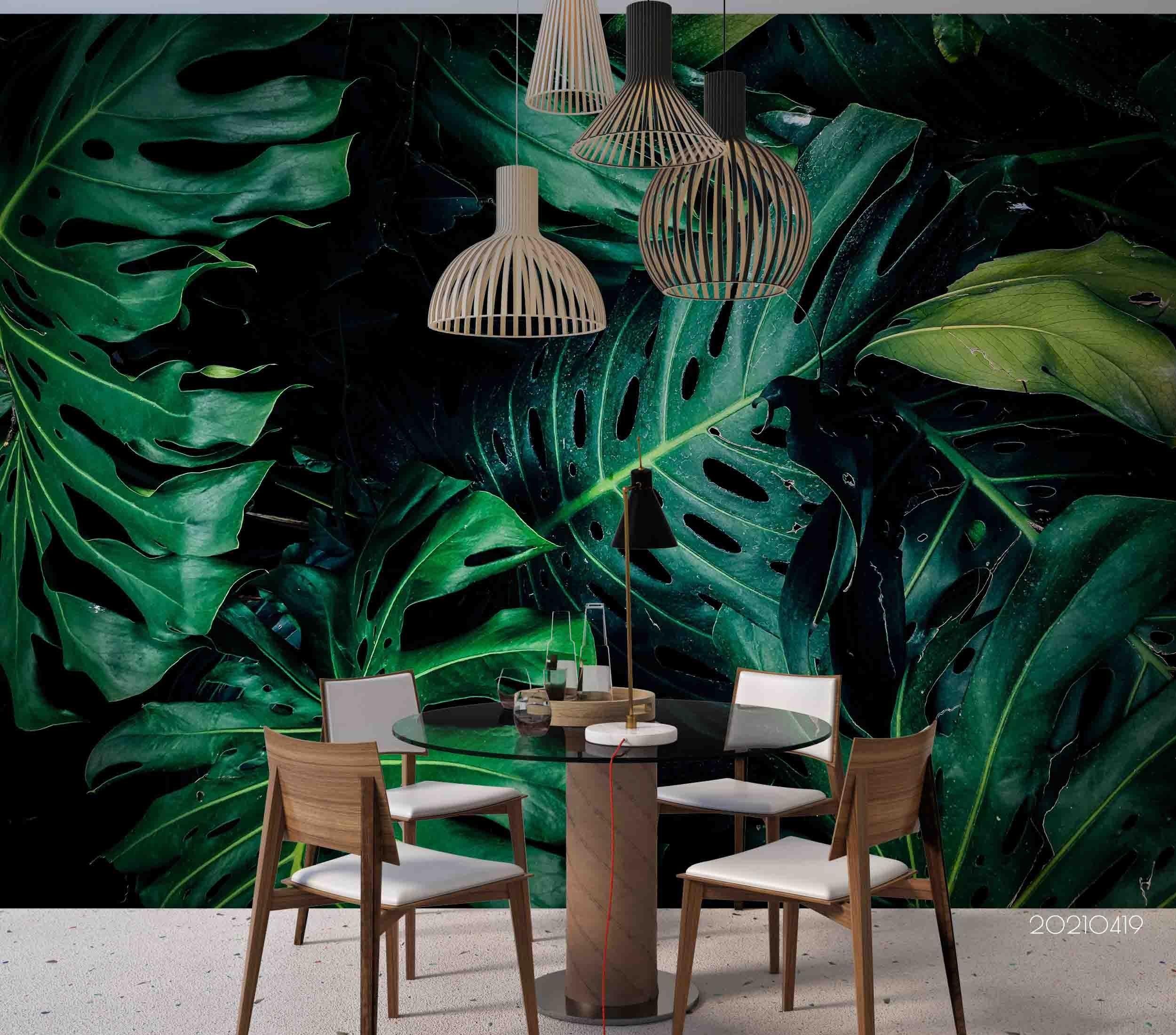 3D Tropical Green Leaf Wall Mural Wallpaper LQH 14- Jess Art Decoration