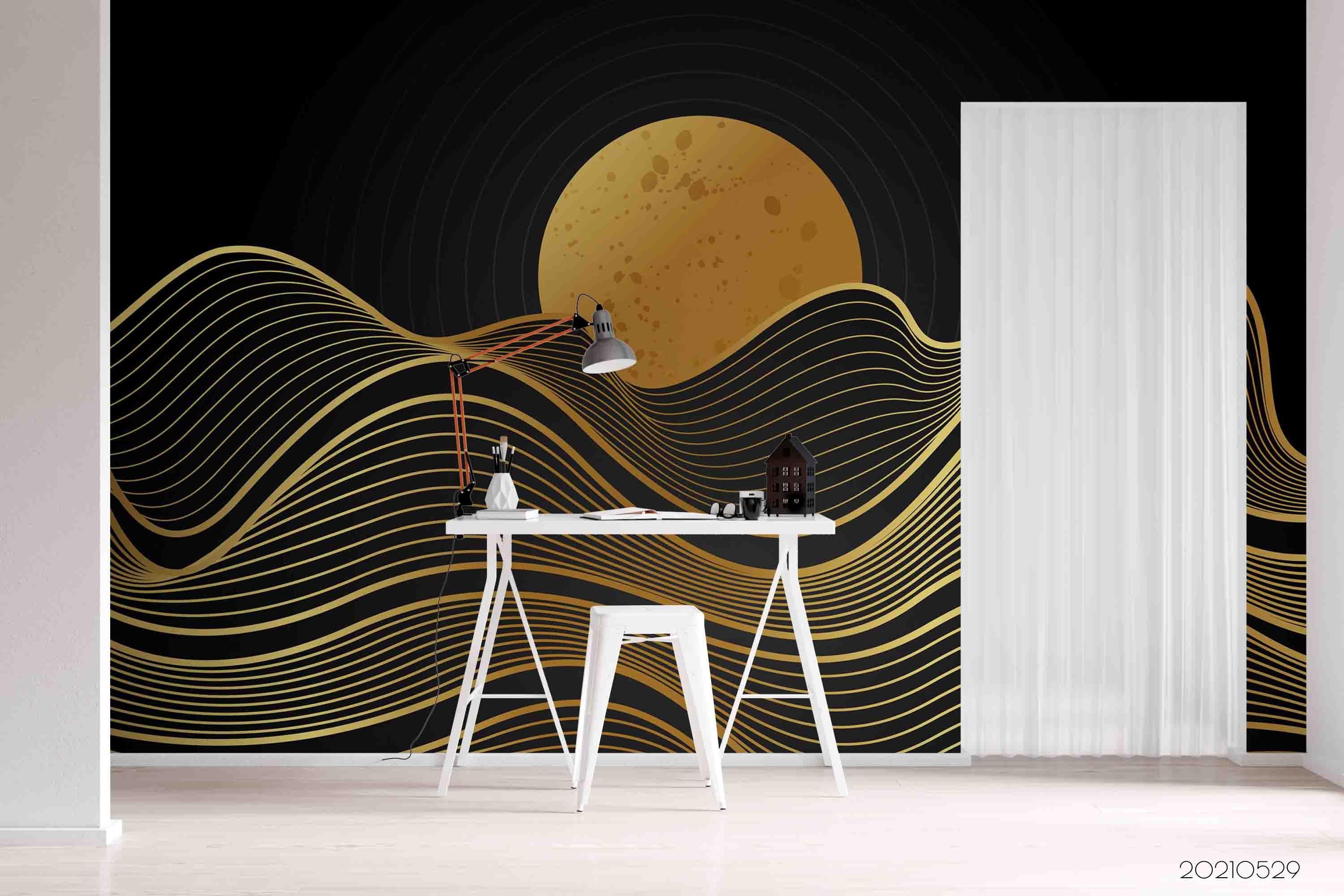 3D Gradient Golden Linear Moon Wall Mural Wallpaper SWW503- Jess Art Decoration