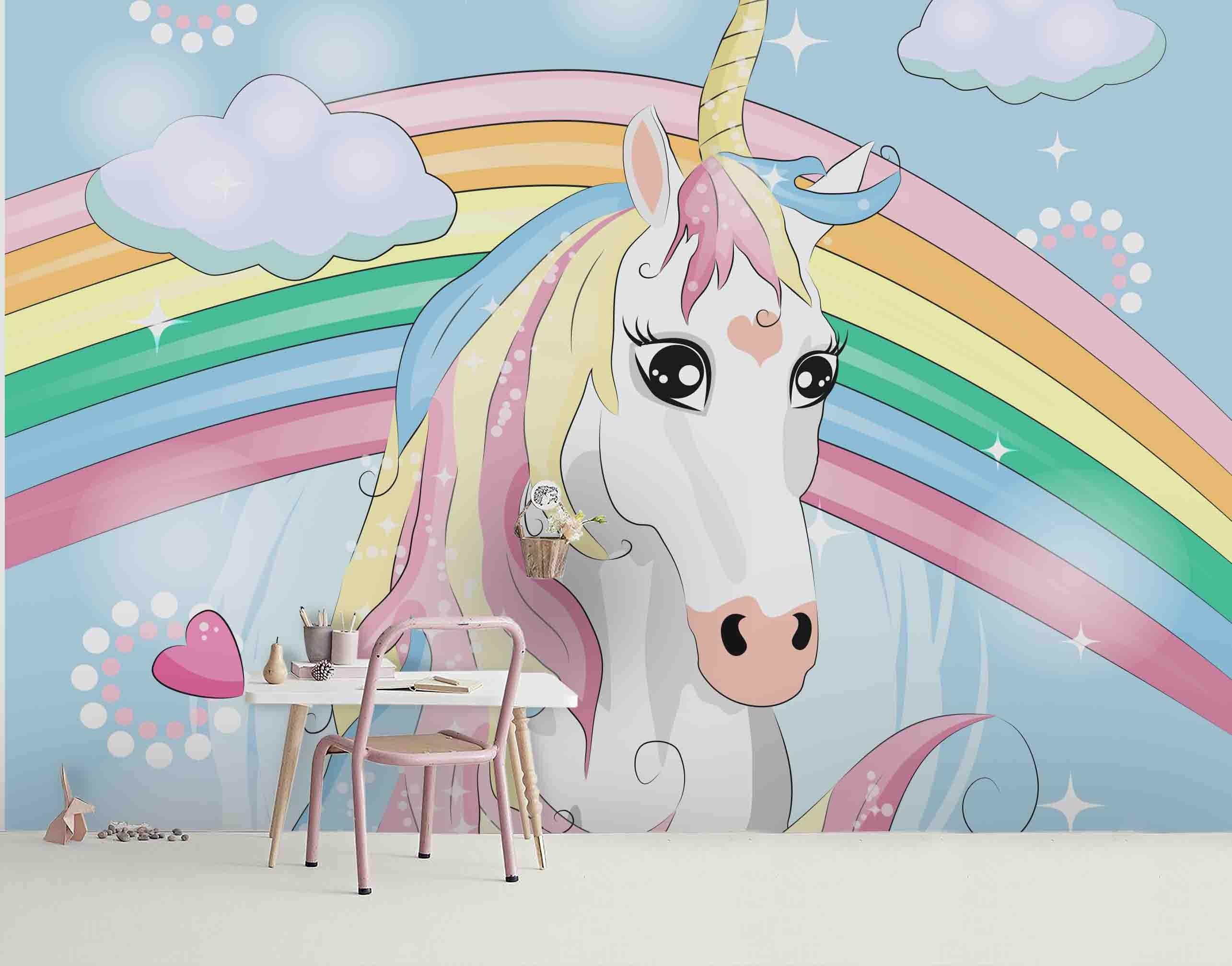 3D Unicorn Rainbow Clouds Wall Mural Wallpaper 104- Jess Art Decoration