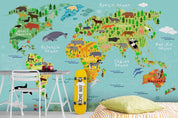 3D World Map Animal Plant Wall Mural Wallpaper GD 2659- Jess Art Decoration