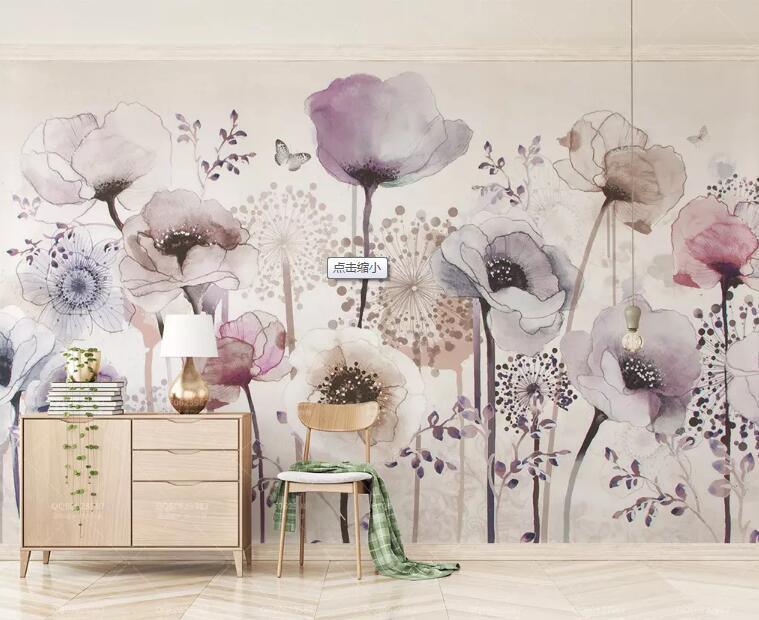 3D Watercolor Floral Butterfly Wall Mural Removable 103- Jess Art Decoration