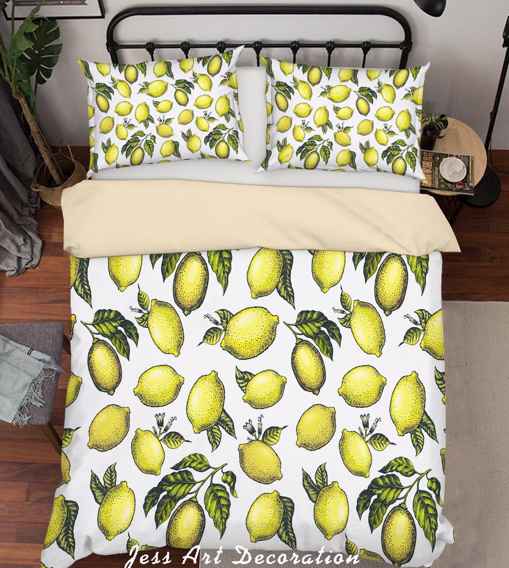 3D Leaves Lemon Pattern Quilt Cover Set Bedding Set Duvet Cover Pillowcases WJ 6867- Jess Art Decoration