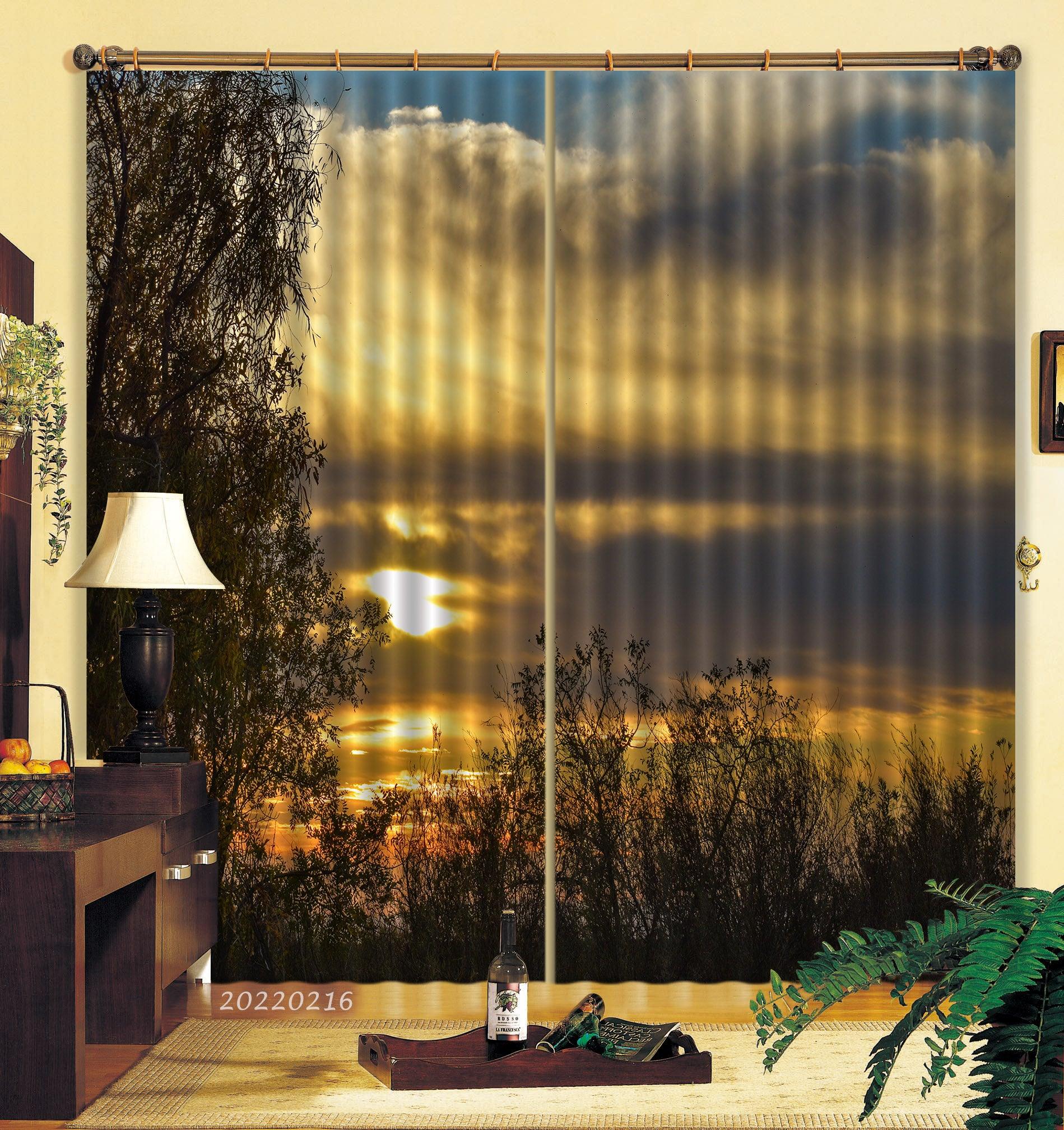 3D Woods Golden Sky Dark Cloud Curtains and Drapes GD 2222- Jess Art Decoration