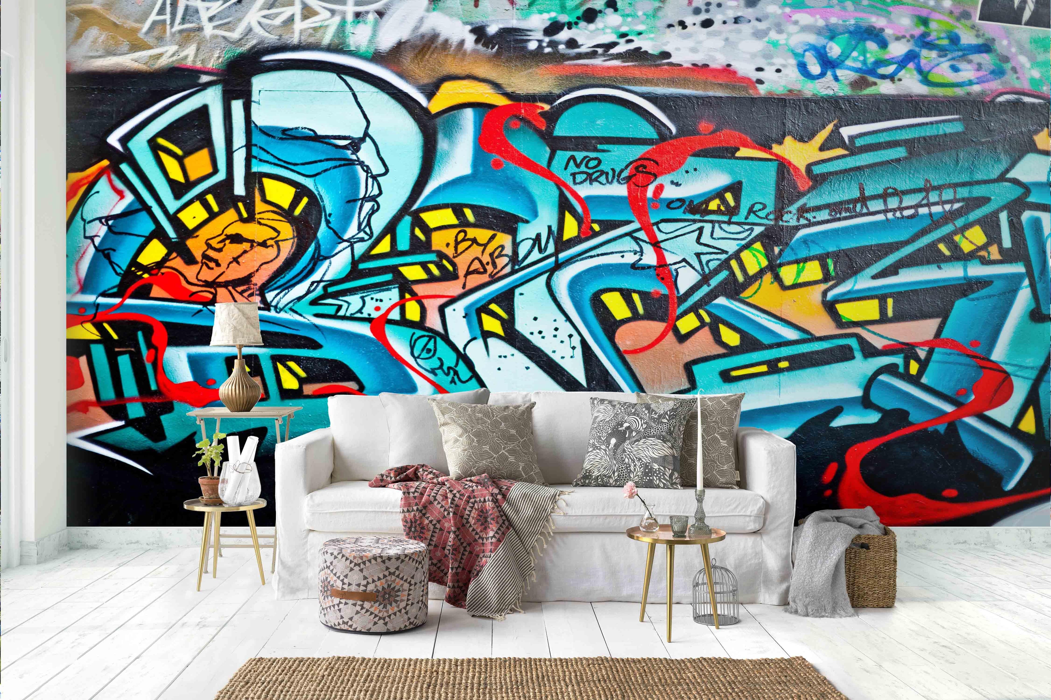 3D Blue Abstract Graffiti Wall Mural Wallpaper B63- Jess Art Decoration