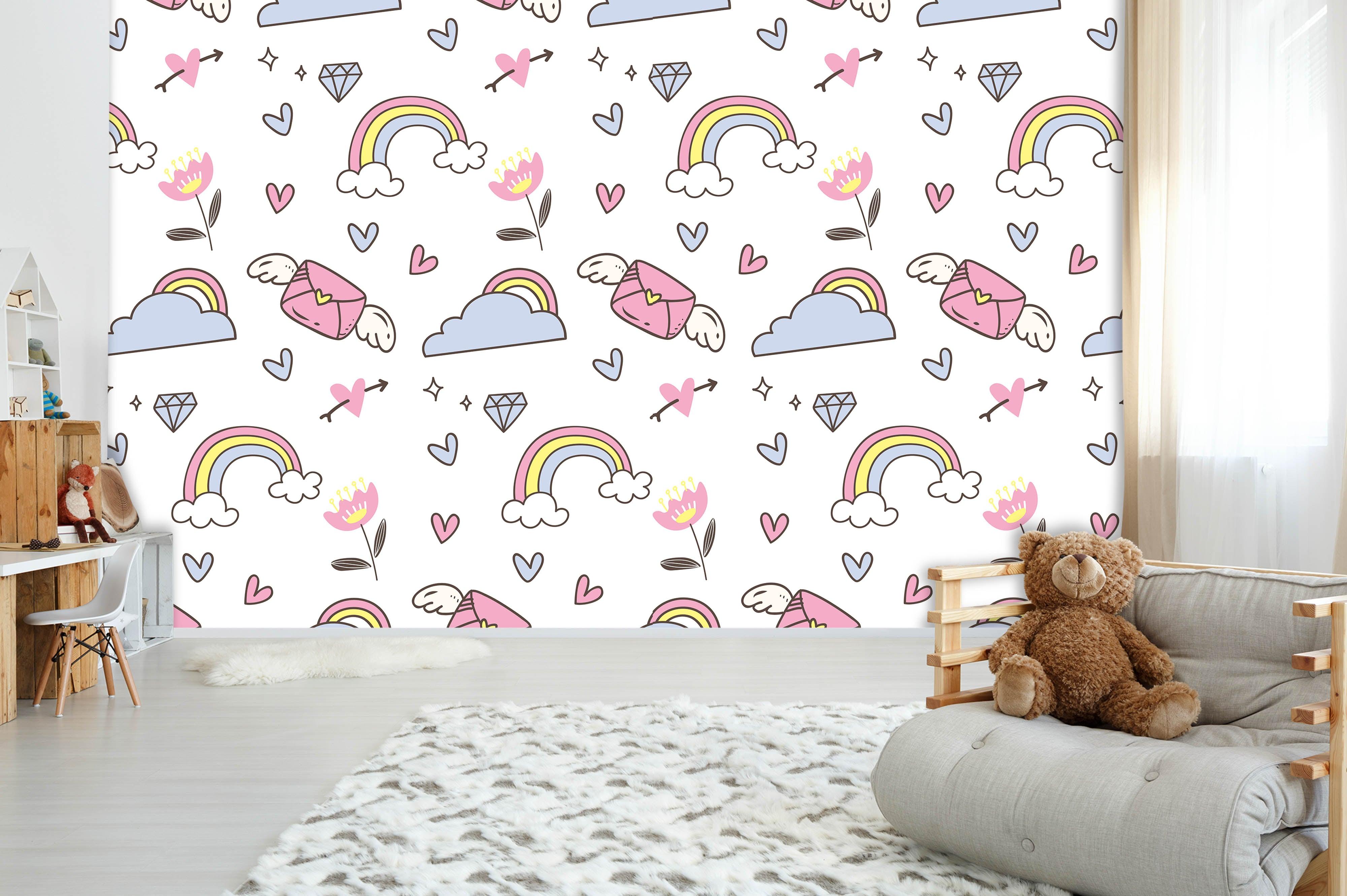 3D Envelope Floral Rainbow Heart Clouds Wall Mural Wallpaper 59- Jess Art Decoration