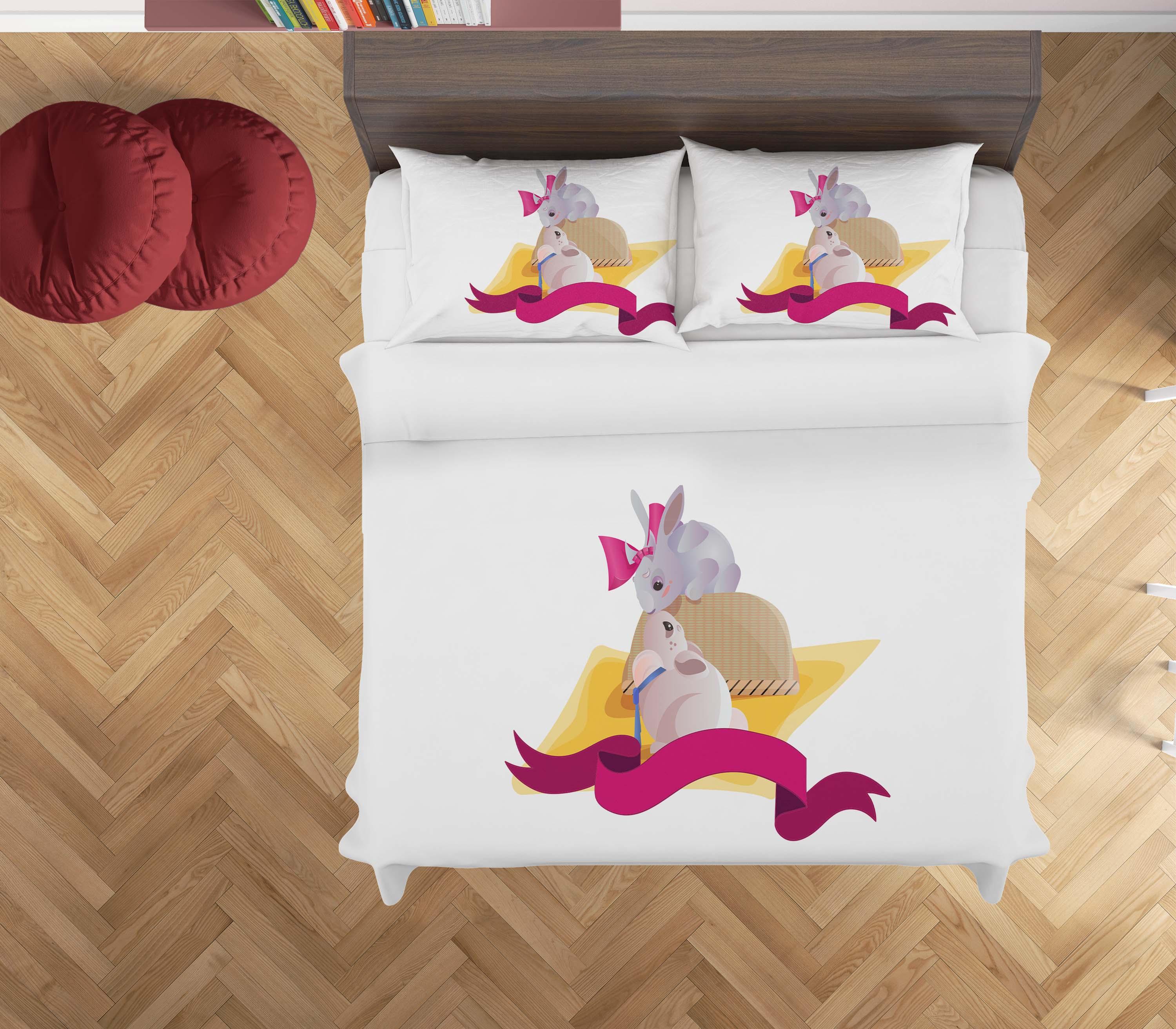 3D White Rabbit Quilt Cover Set Bedding Set Duvet Cover Pillowcases SF29- Jess Art Decoration