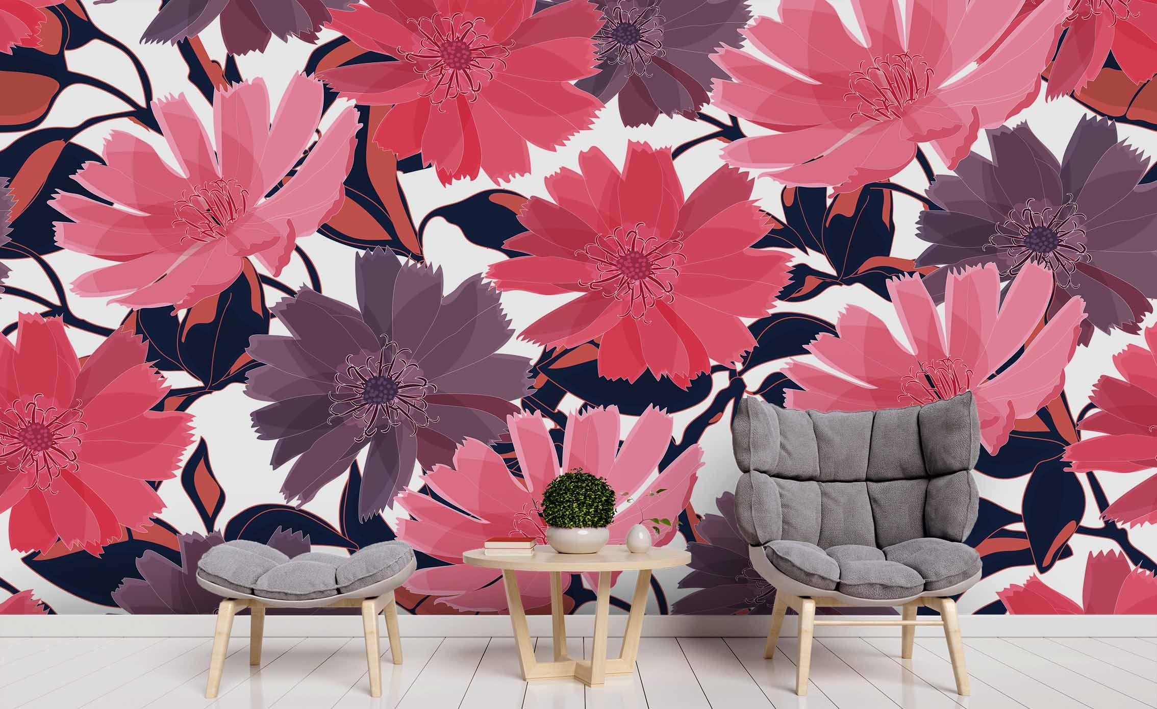 3D Hand Drawn Pink Floral Wall Mural Wallpaper 20 LQH- Jess Art Decoration