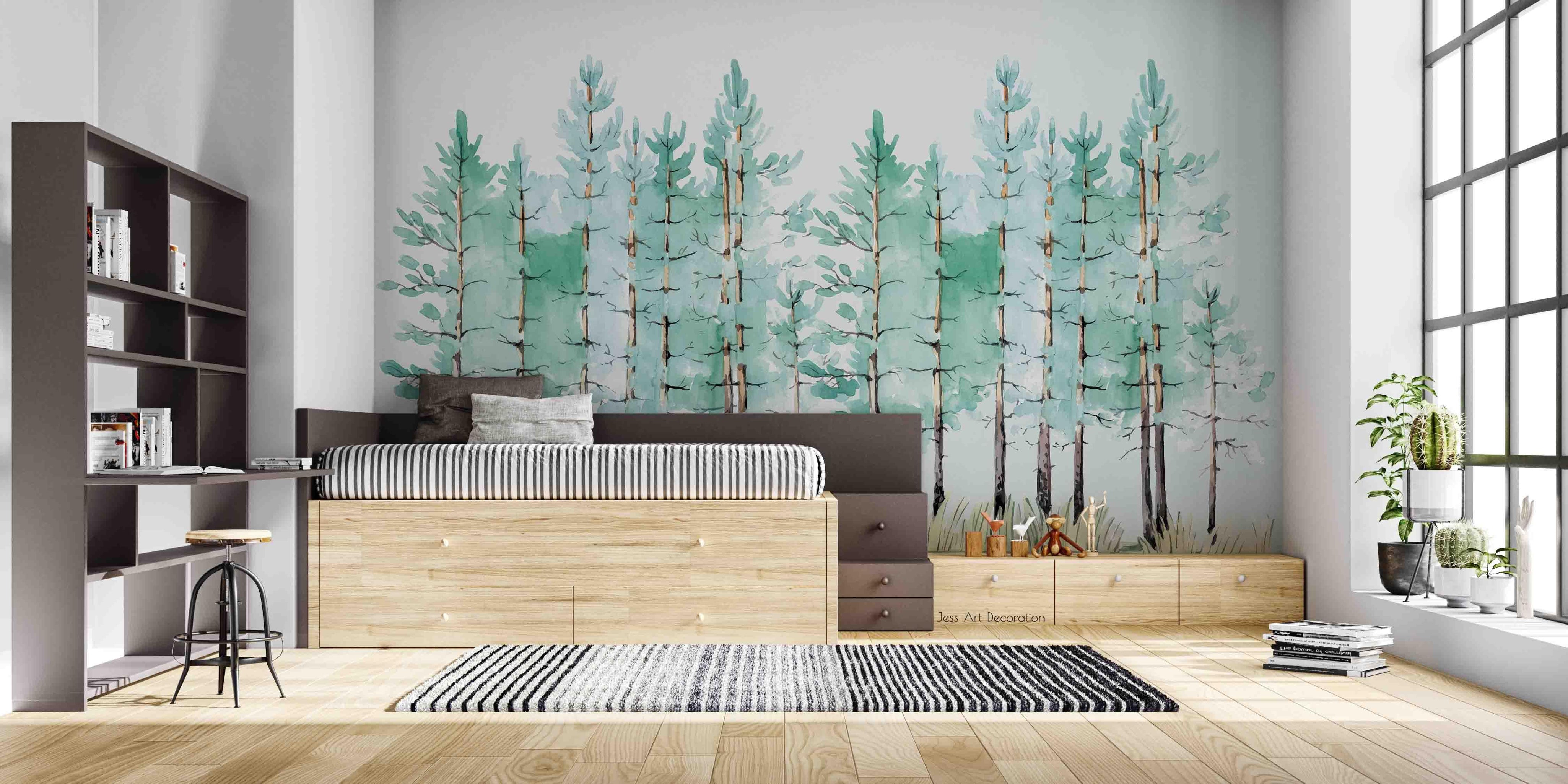 3D Hand Draw Pine Forest Wall Mural Wallpaper sww 283- Jess Art Decoration