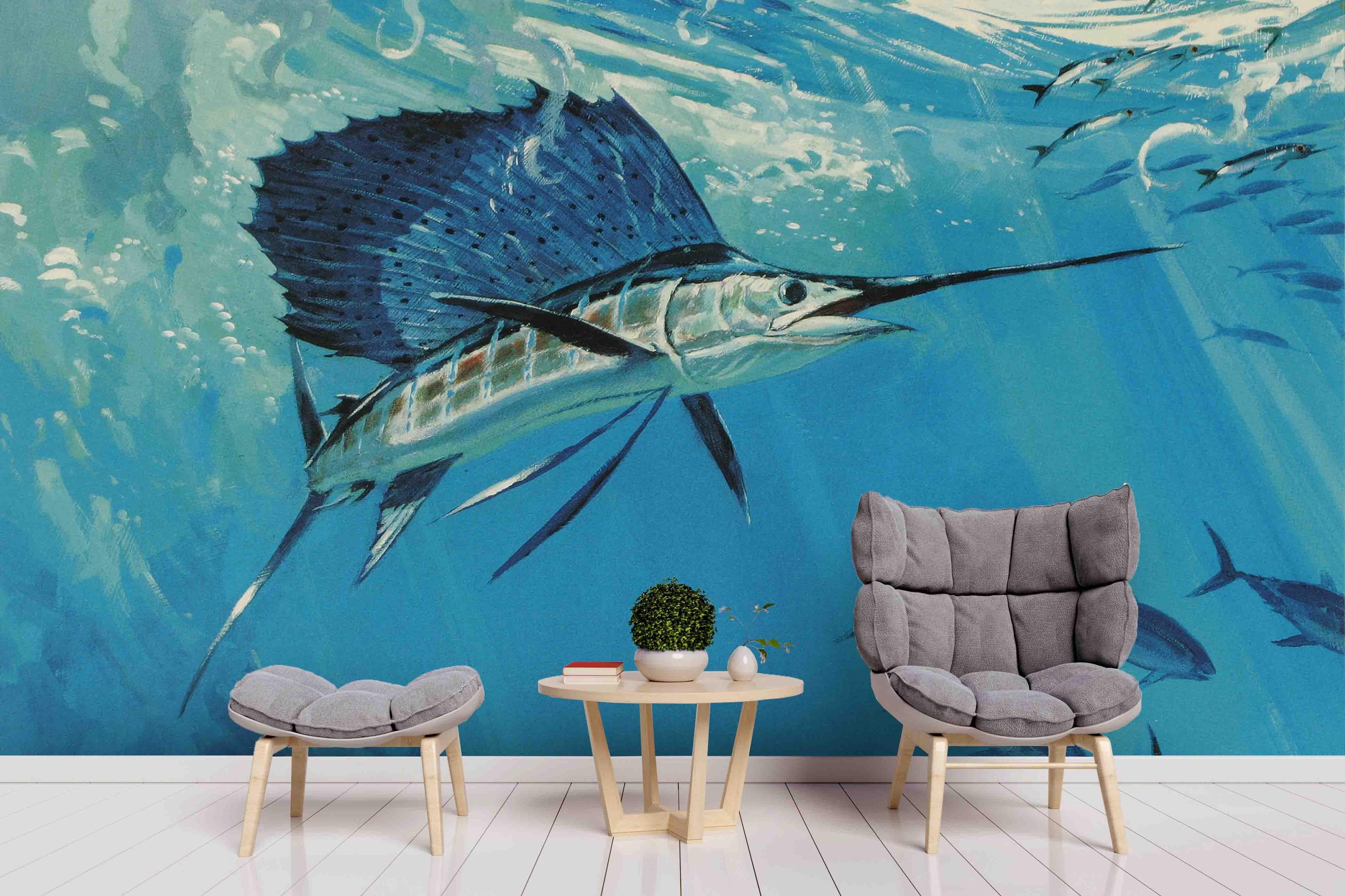 3D Blue Ocean Swordfish Wall Mural Wallpaper 54- Jess Art Decoration