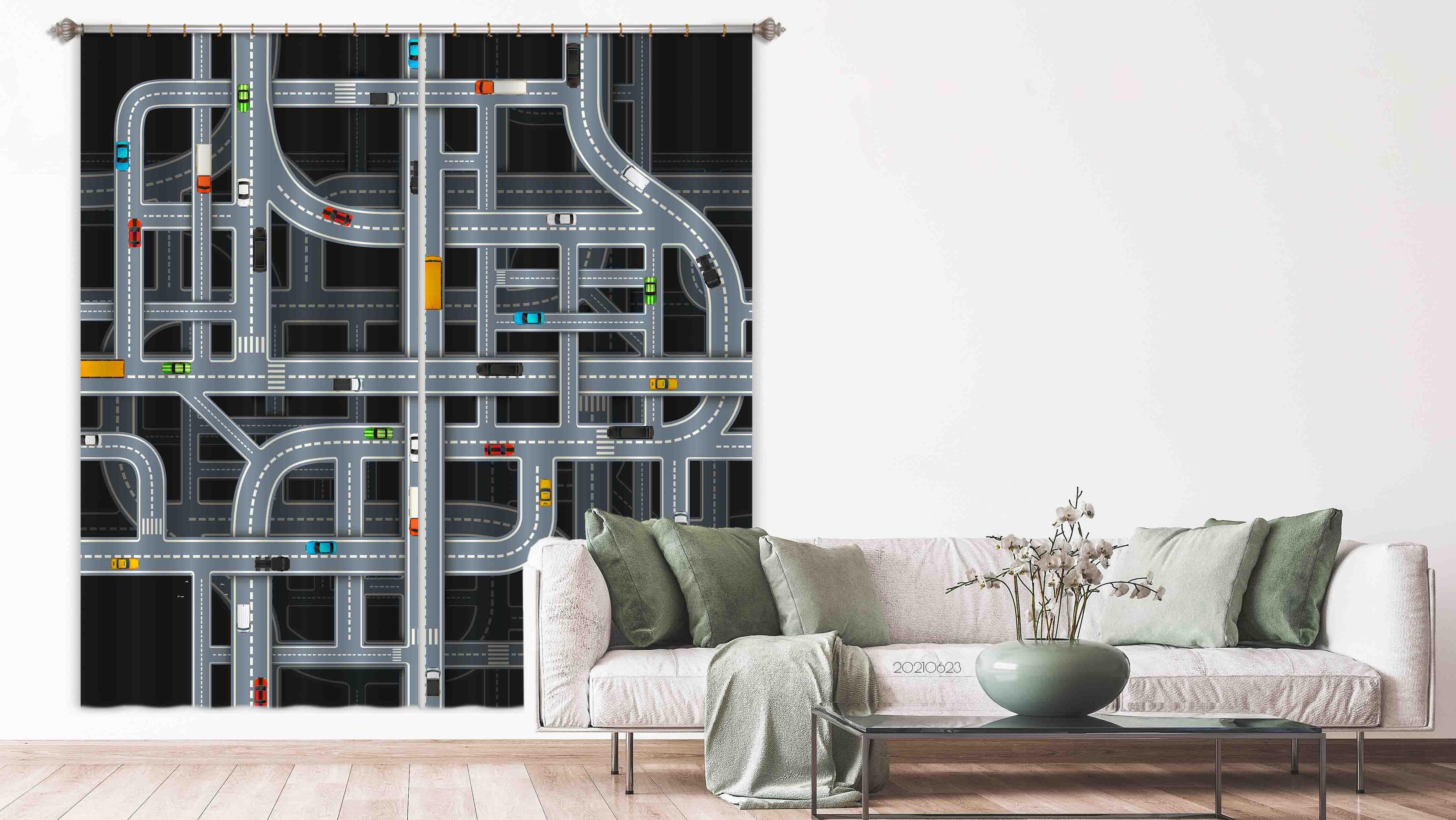 3D City Traffic Map Curtains and Drapes LQH 50- Jess Art Decoration