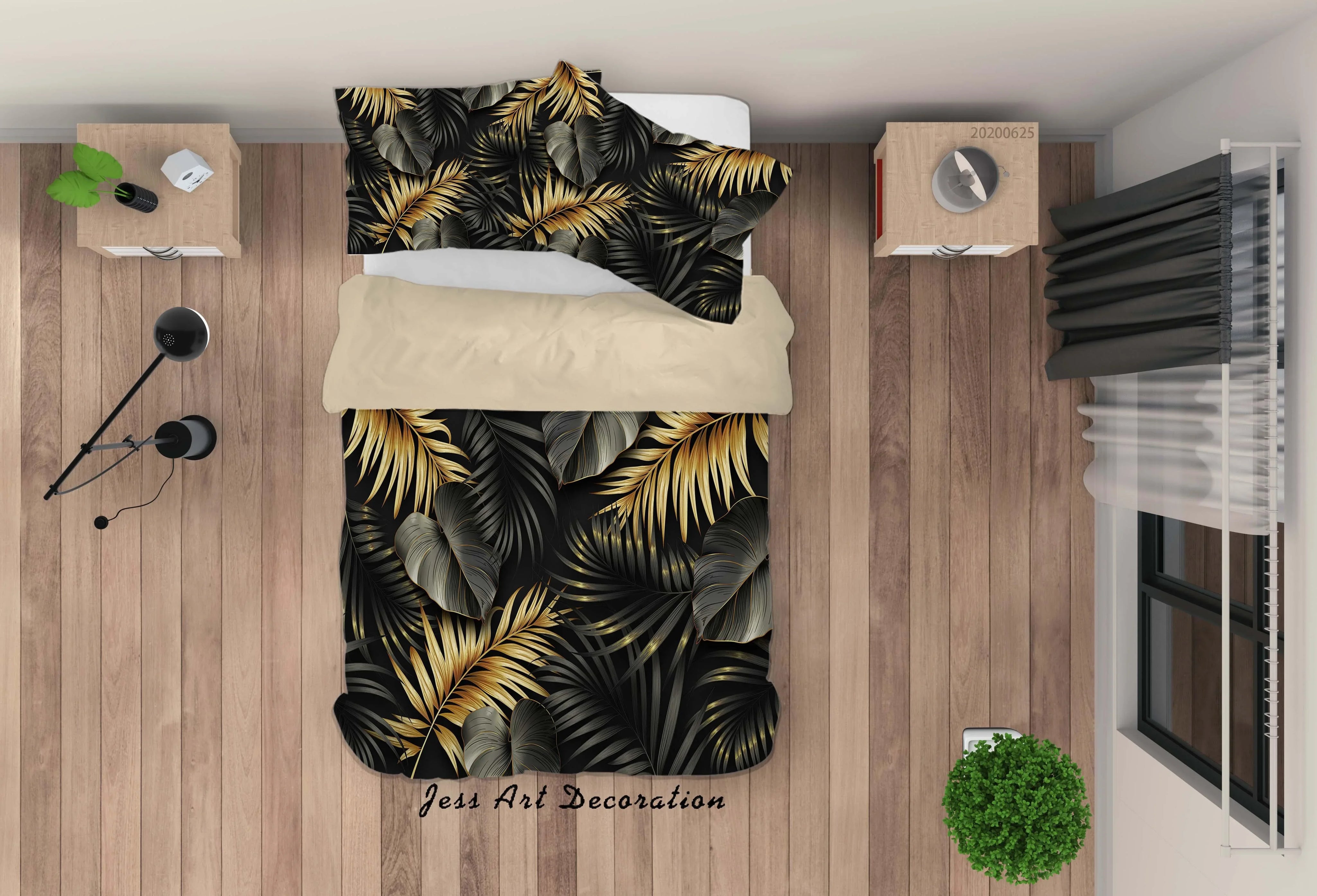 3D Black Golden Leaves Quilt Cover Set Bedding Set Duvet Cover Pillowcases SF84- Jess Art Decoration