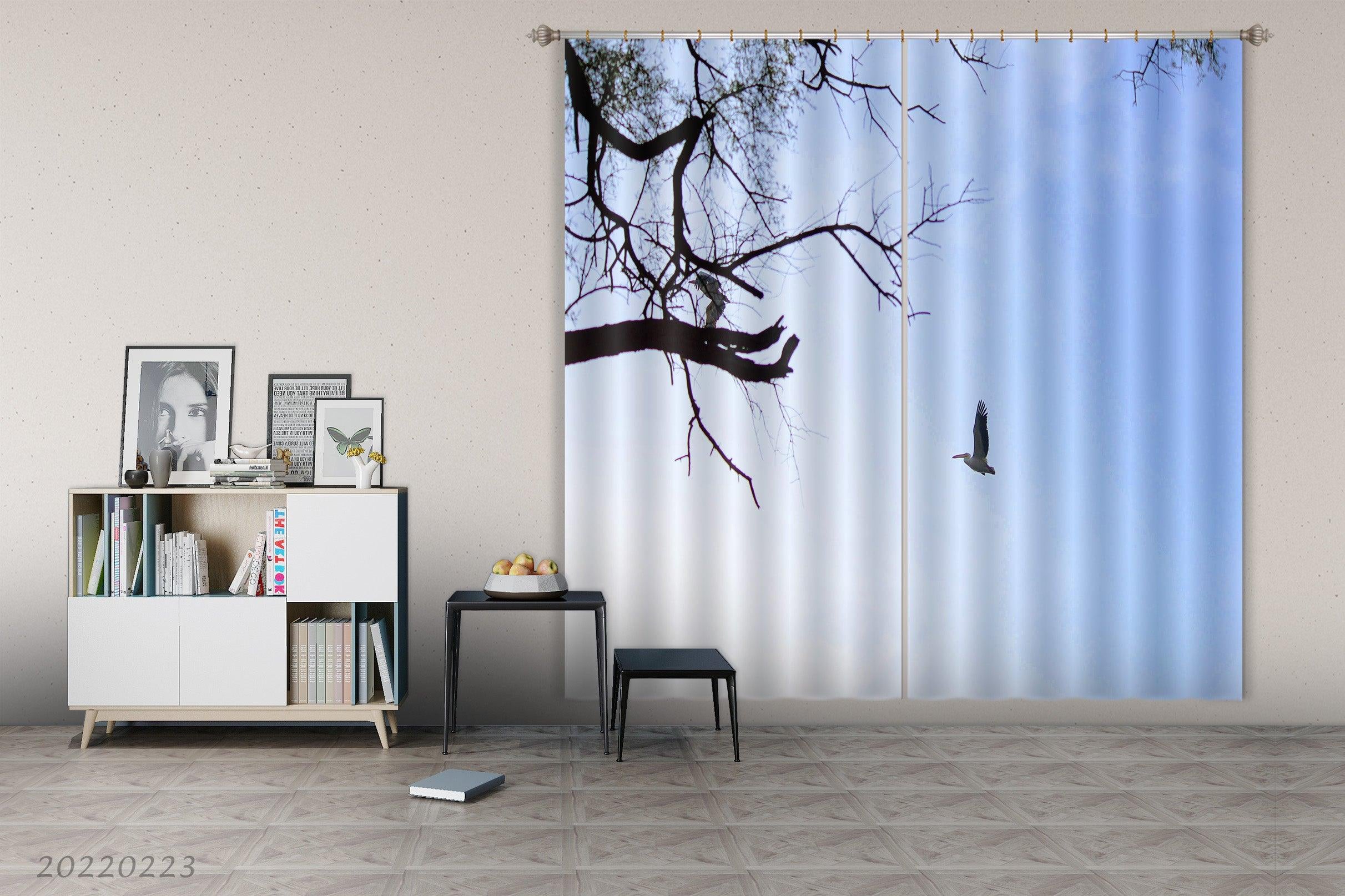 3D Branch Bird Blue Sky Scenery Curtains and Drapes GD 2565- Jess Art Decoration