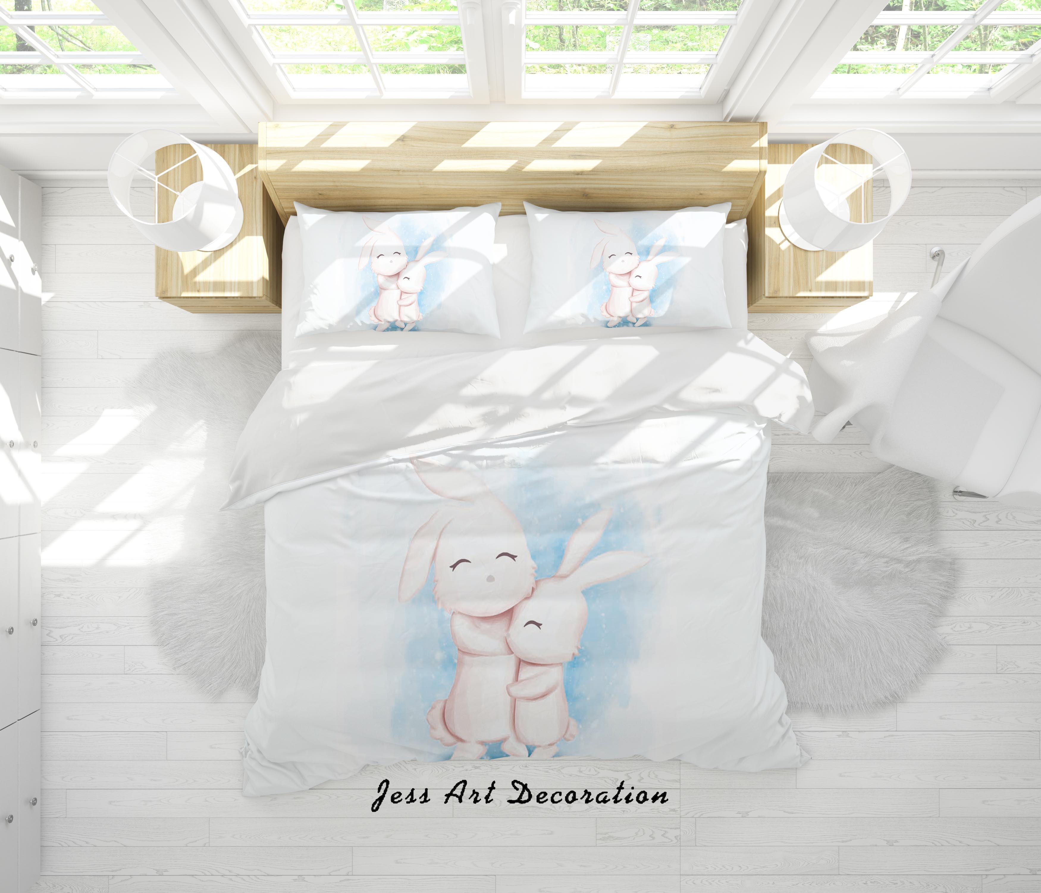 3D White Blue Rabbit Quilt Cover Set Bedding Set Duvet Cover Pillowcases SF35- Jess Art Decoration