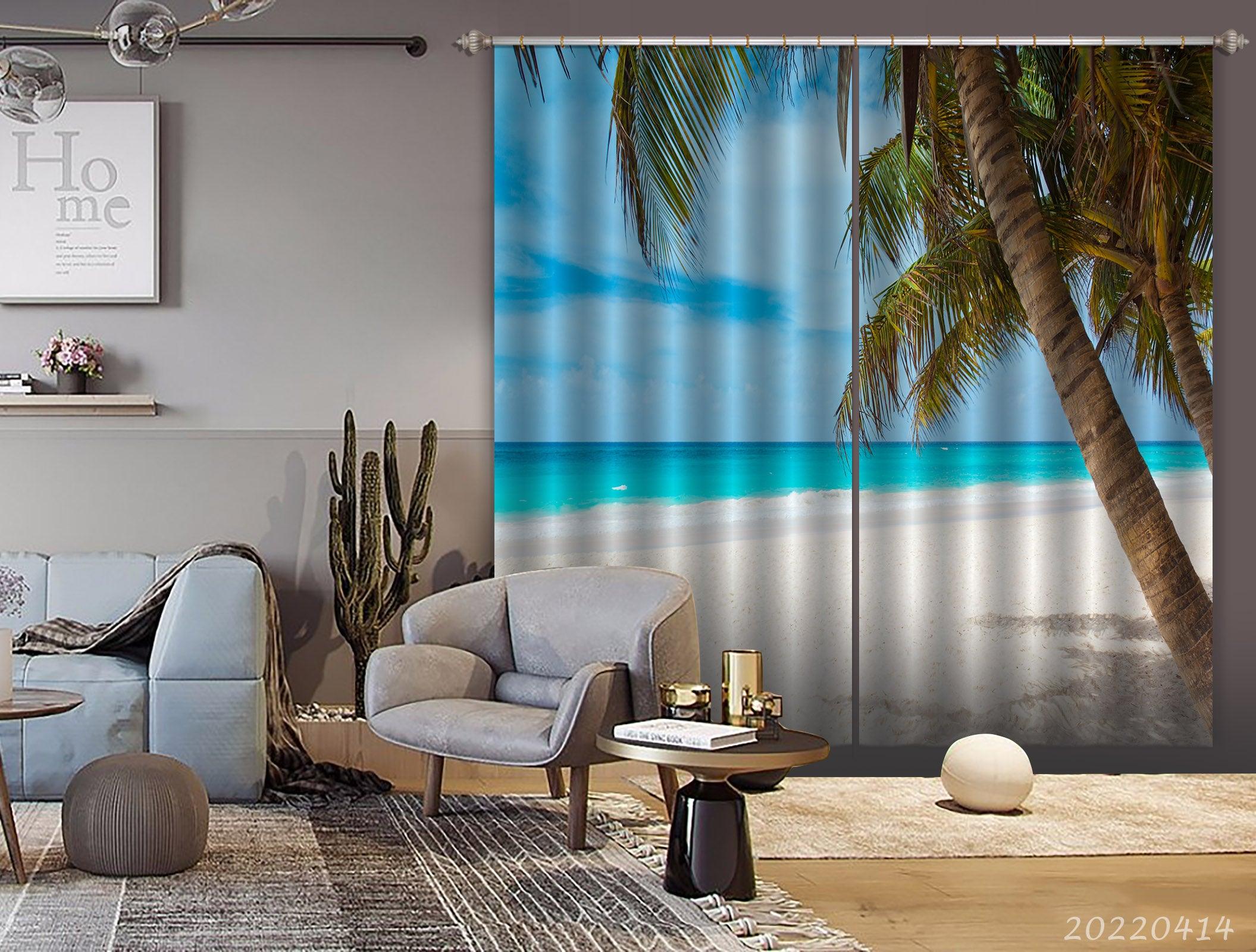 3D Landscape Ocean Beach Coastline Tree Skyline Curtains and Drapes GD 4160- Jess Art Decoration