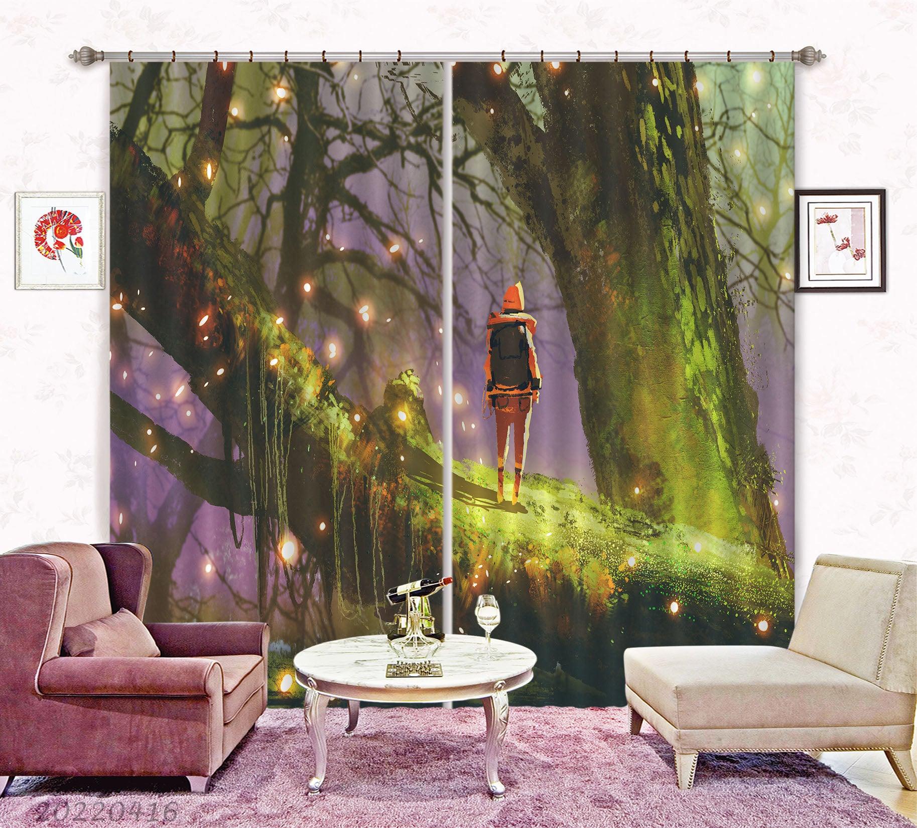 3D Hiker Backpack Giant Tree Firefly Painting Curtains and Drapes GD 4675- Jess Art Decoration