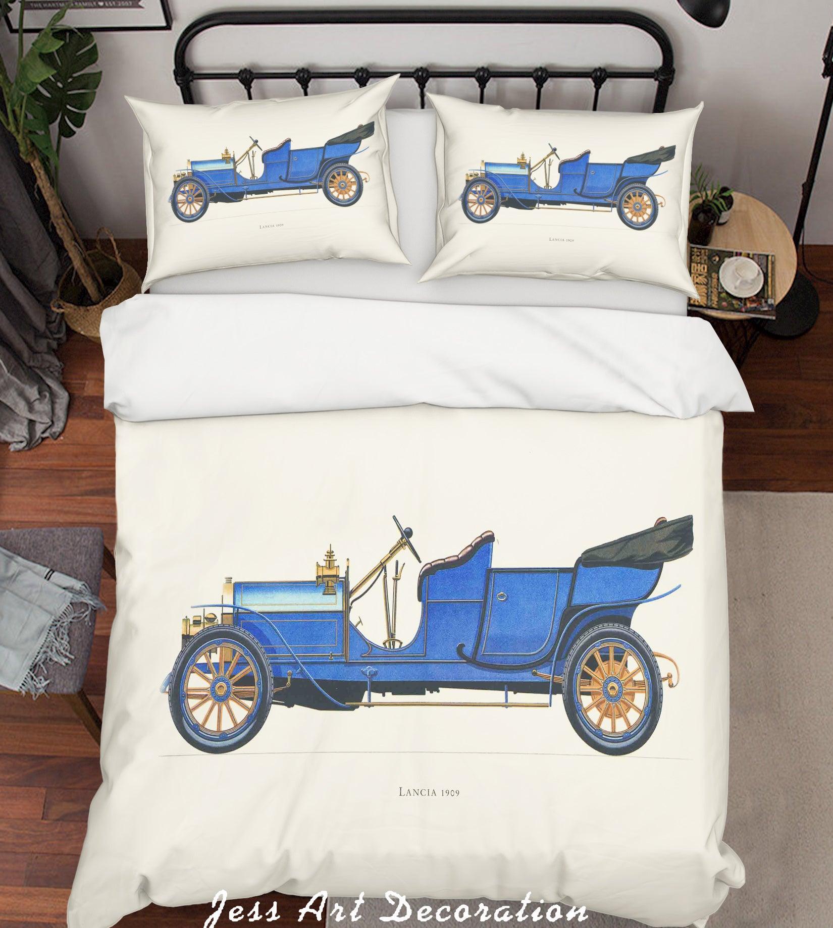 3D Blue Retro Classic Car Quilt Cover Set Bedding Set Pillowcases 12- Jess Art Decoration