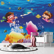 3D Diving Sea Kids cartoon scuba diving sea mural wall mural wallpaper for kids room - view 2