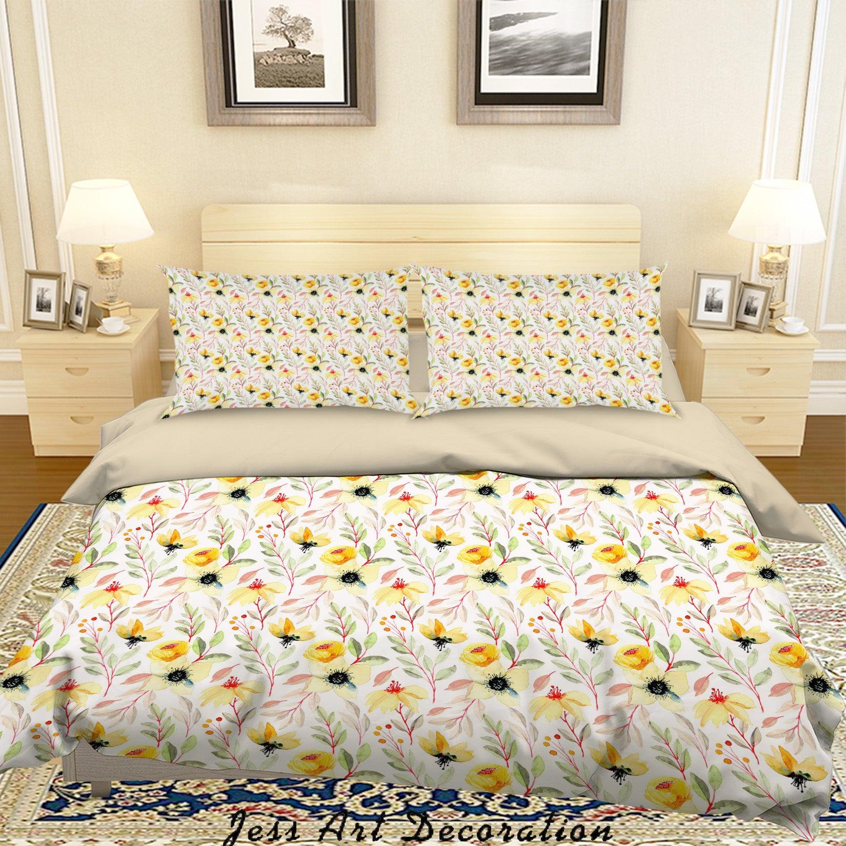 3D Watercolor Yellow Flowers Quilt Cover Set Bedding Set Duvet Cover Pillowcases A371 LQH- Jess Art Decoration