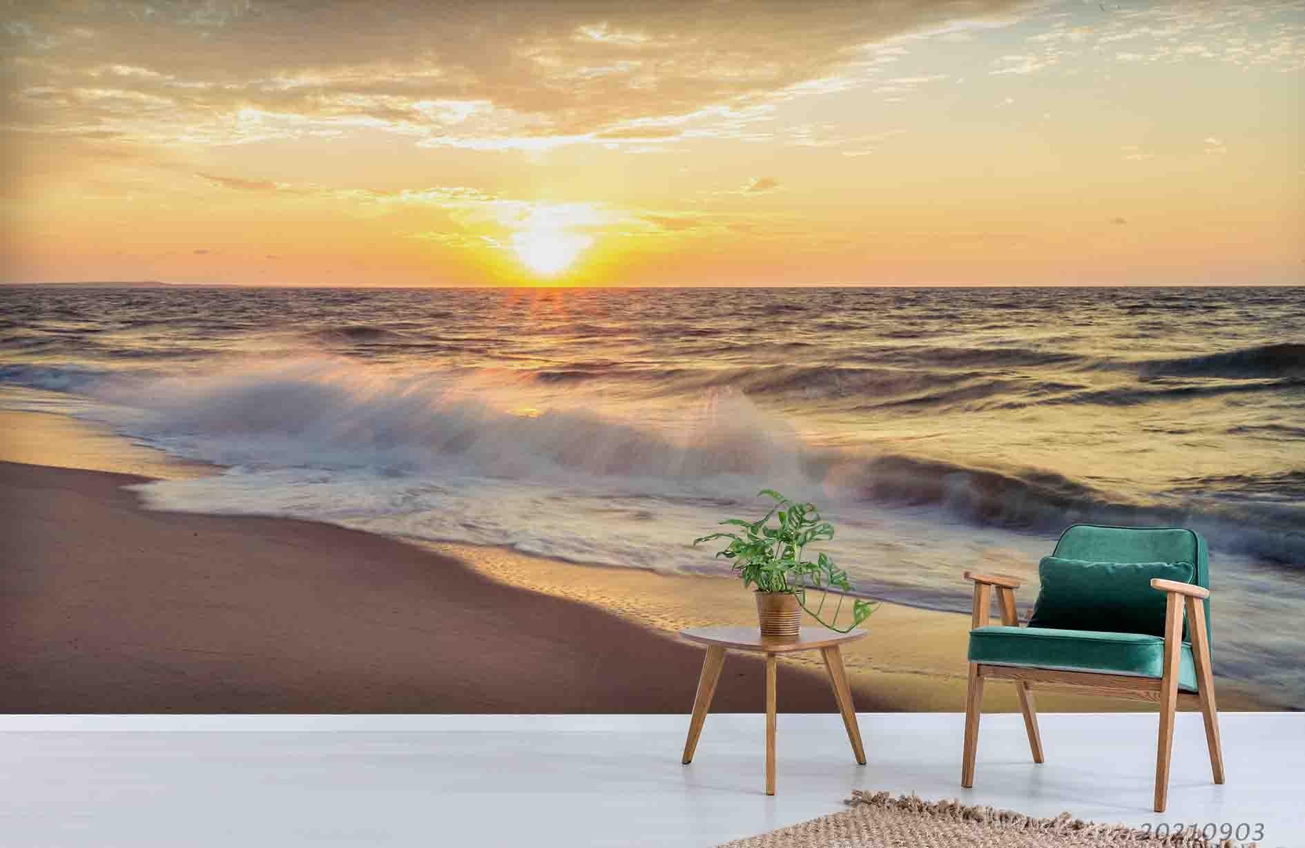 3D Sunset Beach Landscape Wall Mural Wallpaper LQH 108- Jess Art Decoration