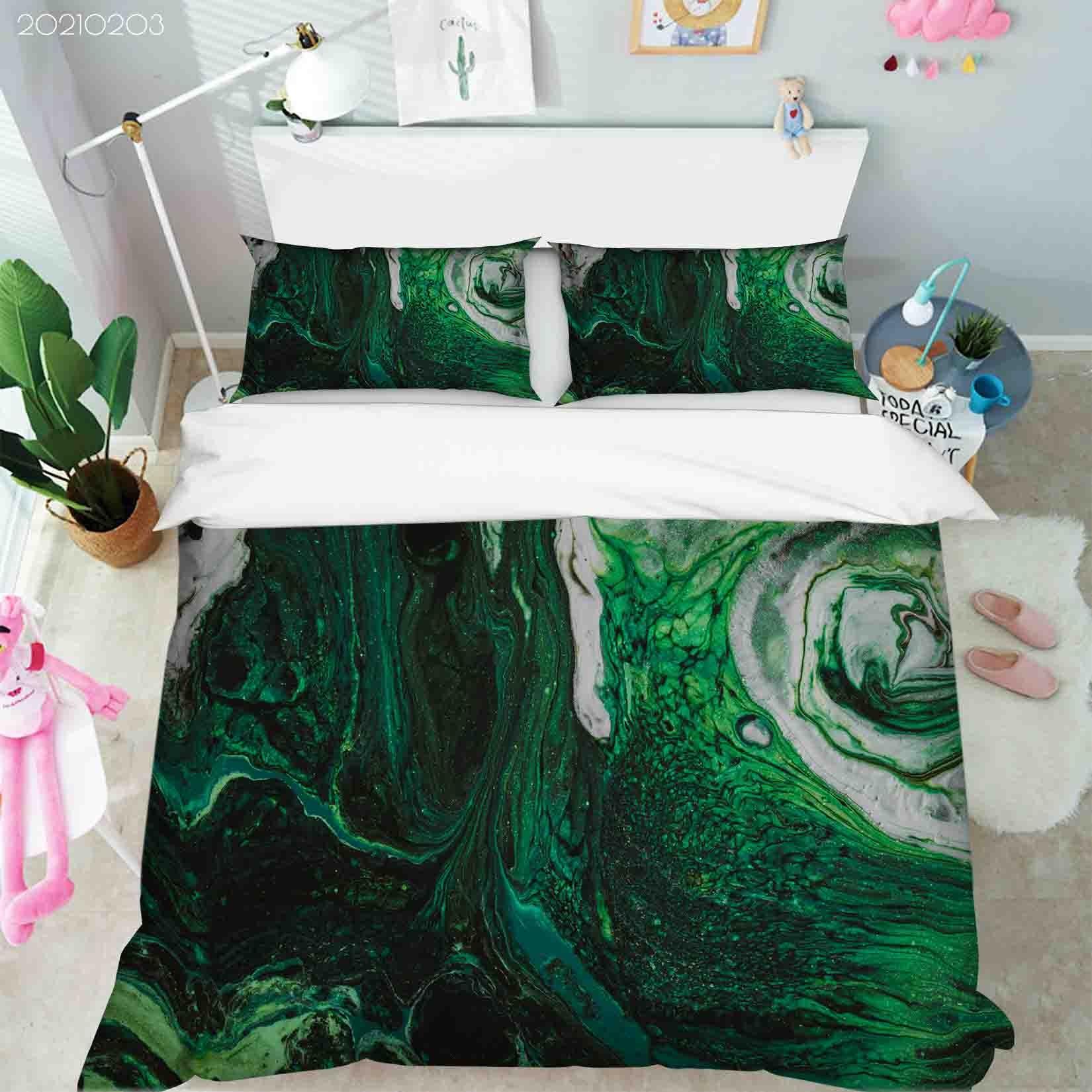 3D Abstract Green Marble Texture Quilt Cover Set Bedding Set Duvet Cover Pillowcases 60- Jess Art Decoration