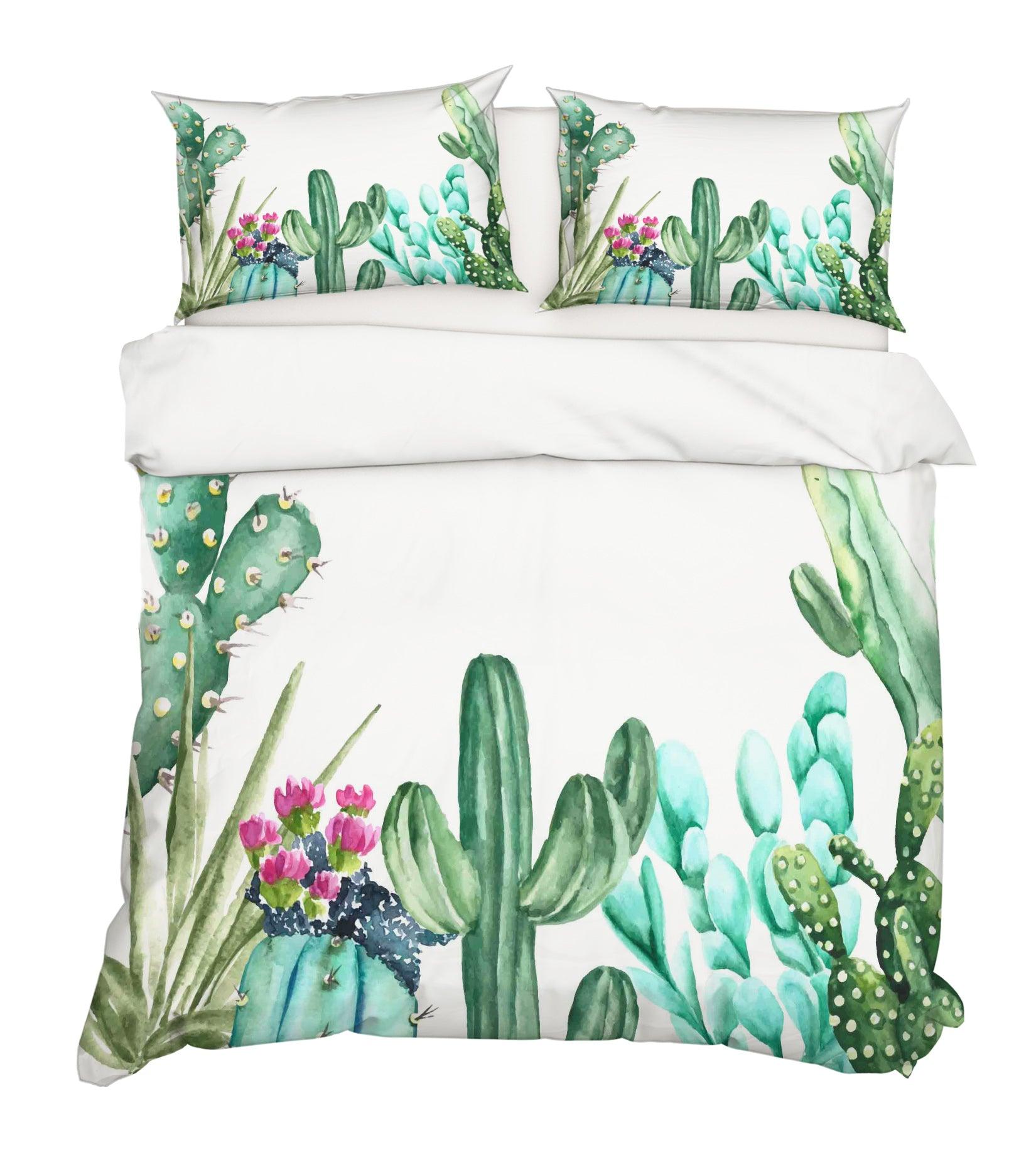 3D Watercolor Green Cactus Quilt Cover Set Bedding Set Pillowcases 87- Jess Art Decoration