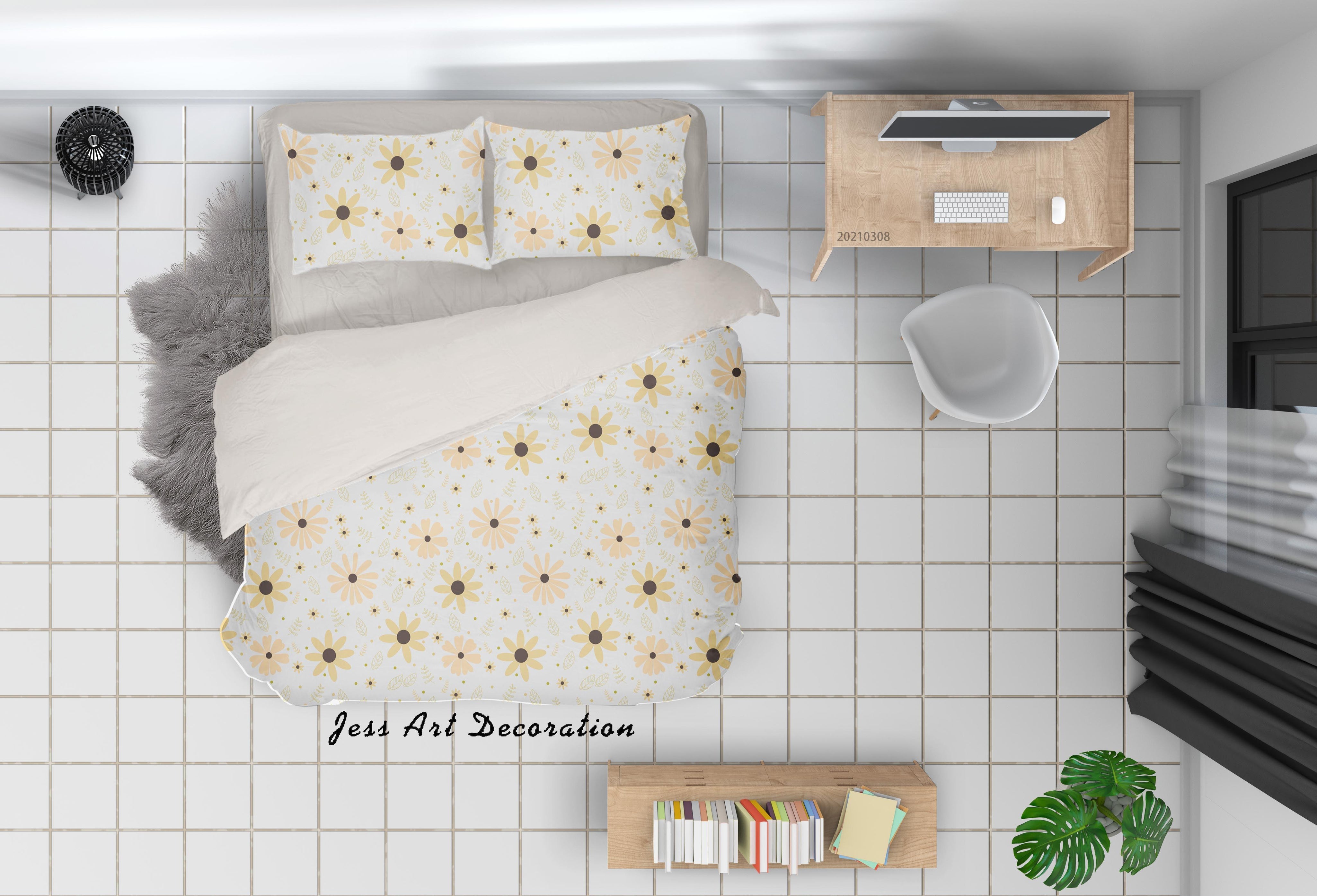 3D Watercolor Yellow Floral Quilt Cover Set Bedding Set Duvet Cover Pillowcases 12- Jess Art Decoration