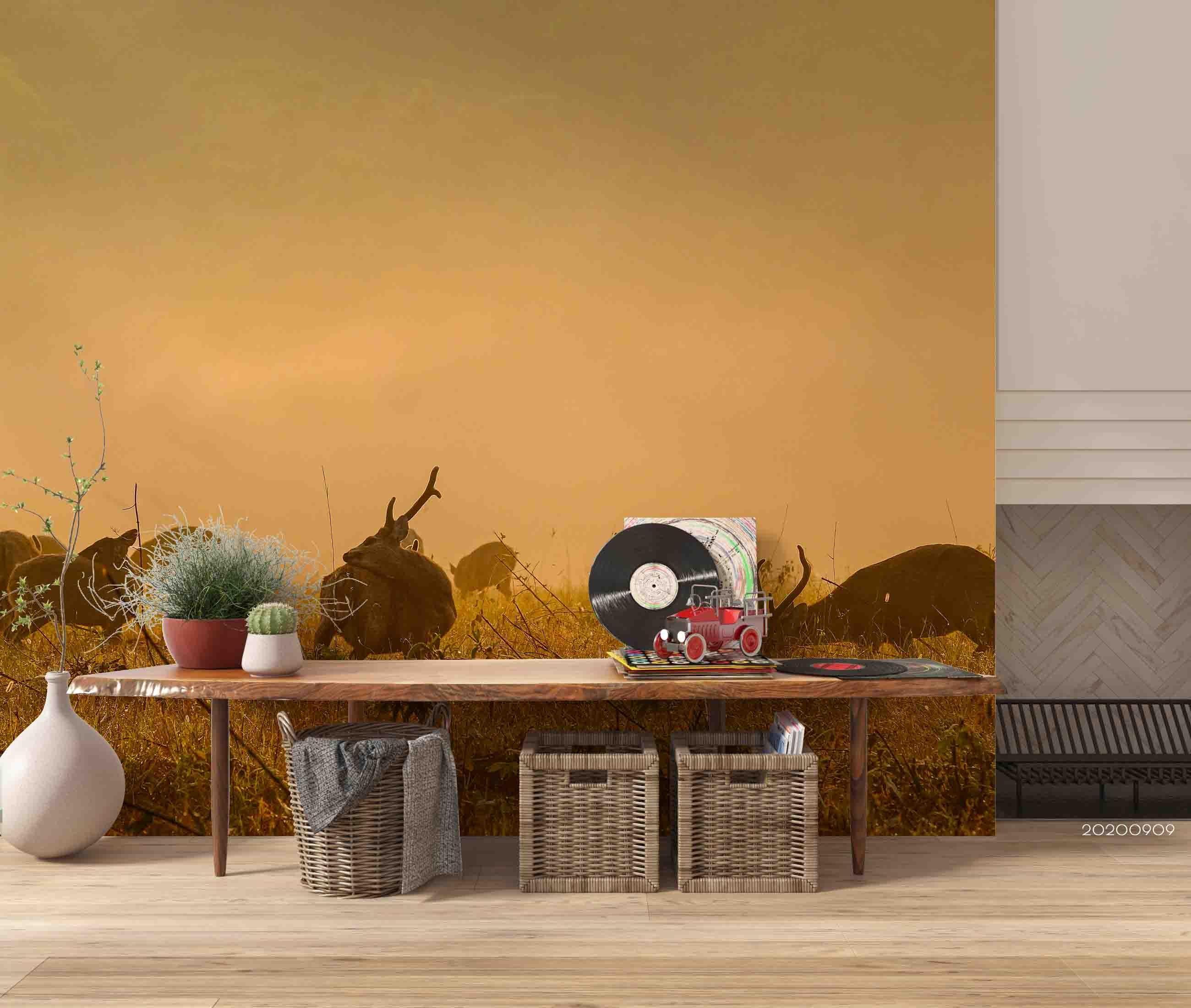 3D Sunset Grassland Buck Animal Wall Mural Wallpaper LXL 324- Jess Art Decoration