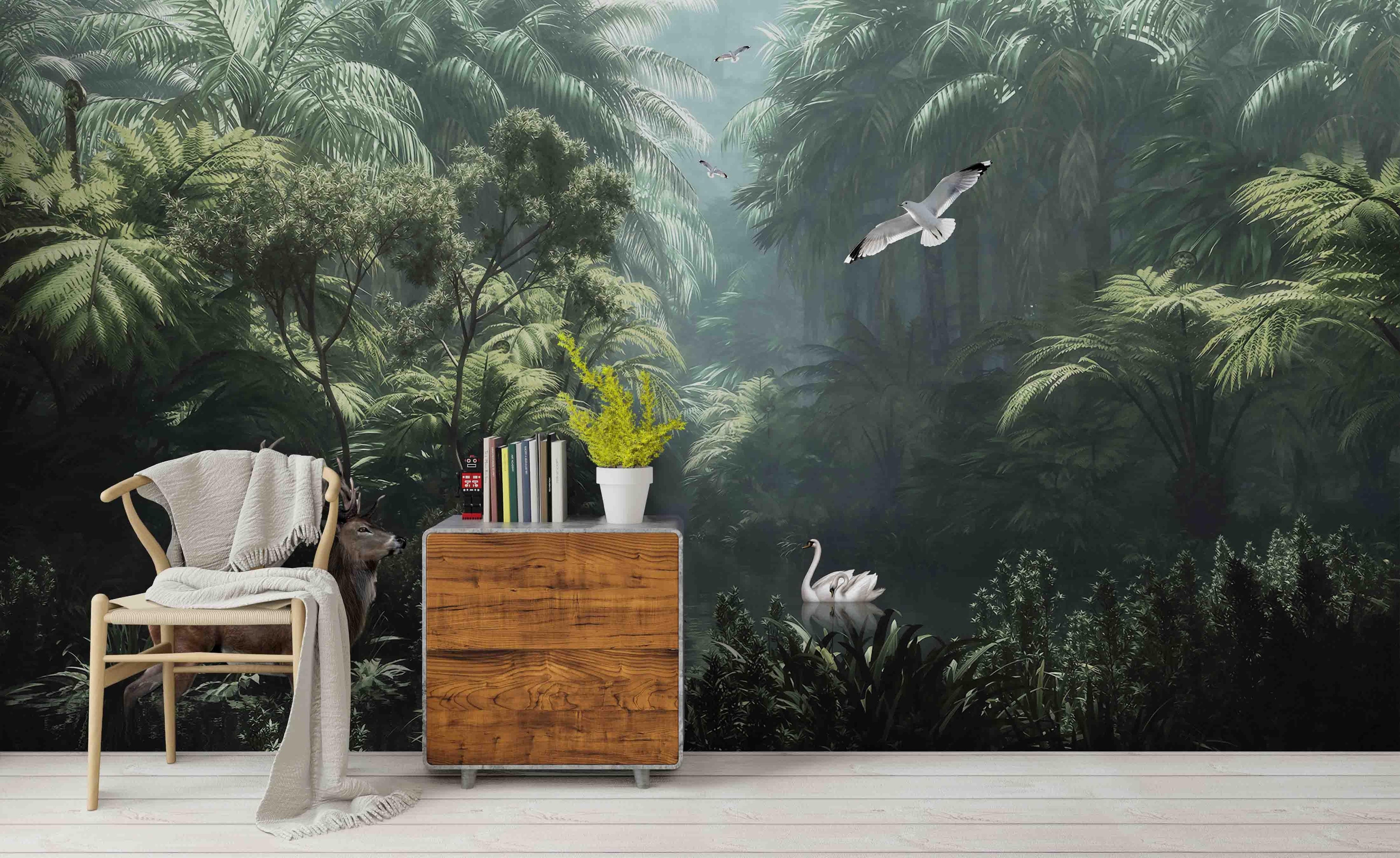 3D Green Forest Birds Wall Mural Wallpaper 226- Jess Art Decoration