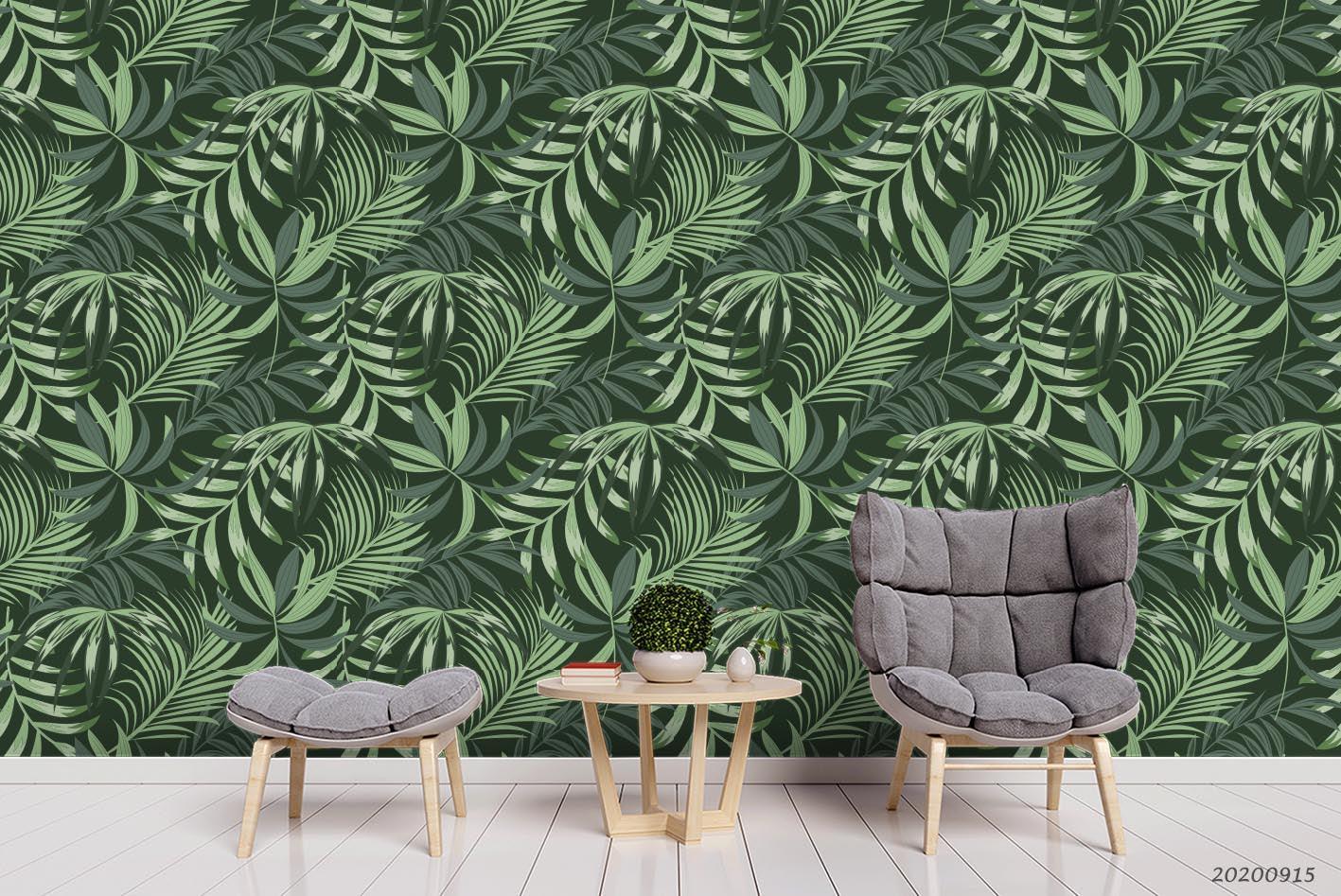 3D Hand Drawn Green Leaves Plant Pattern Wall Mural Wallpaper LXL 263- Jess Art Decoration